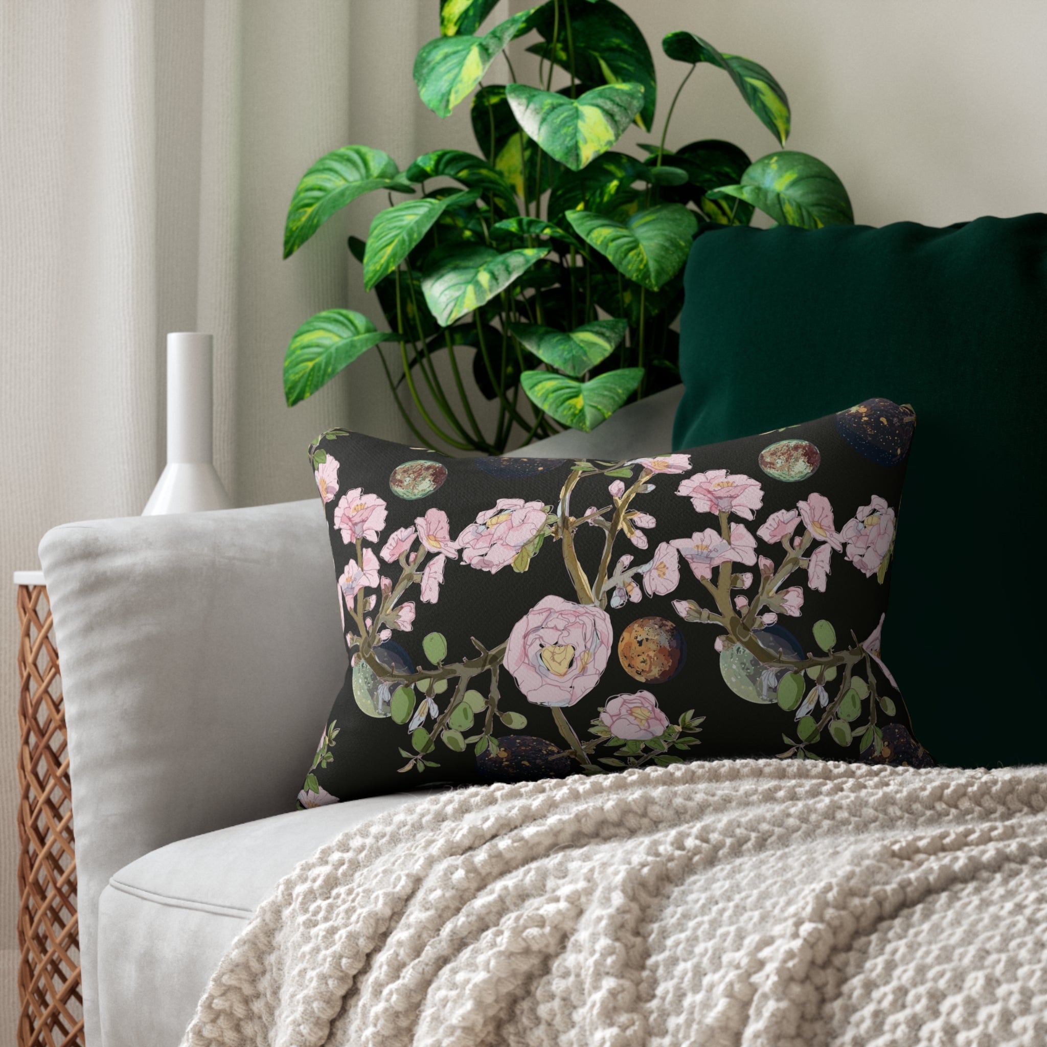 Floral Lumbar Pillow | Black Green, Pink Botanical