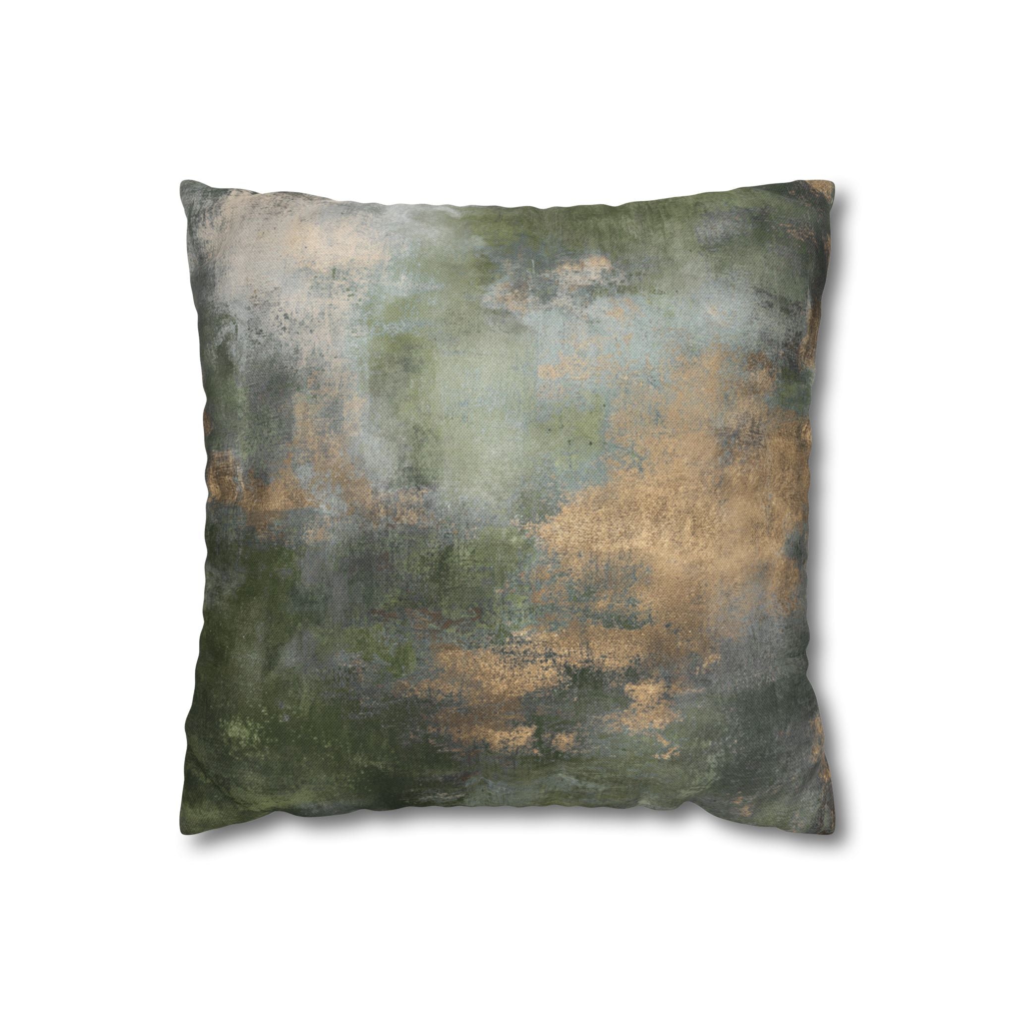 Abstract Throw Pillow Cover | Dark Forest Green, beige