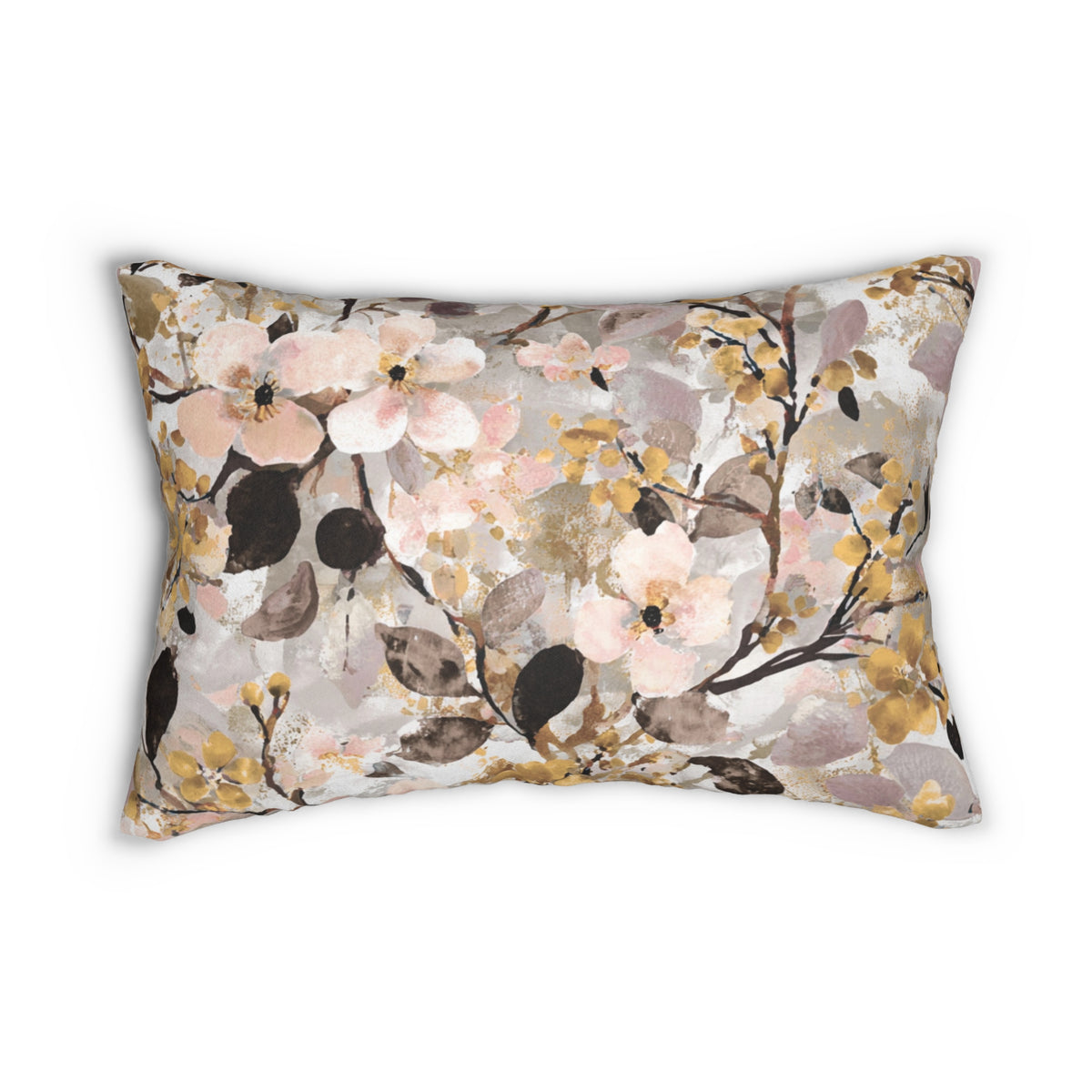 Blush Mustard Blossom Floral Lumbar Pillow 14x20, Botanical Accent Pillow