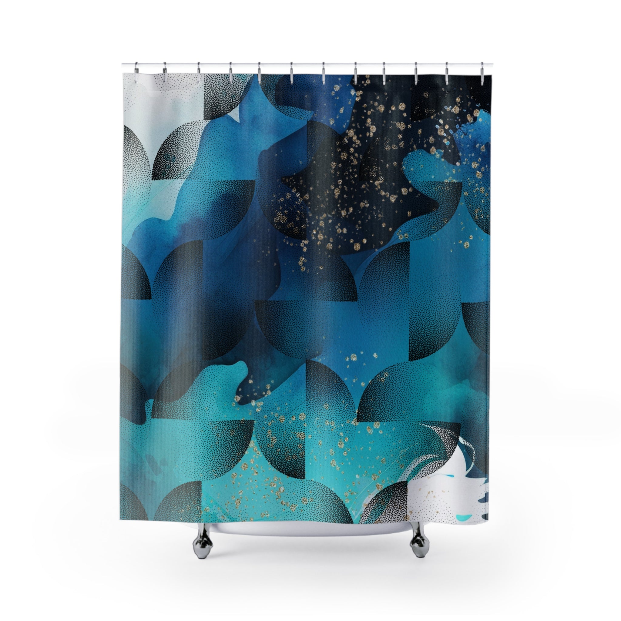 Blue Shower Curtain | Geometric, Navy Teal Blue Black