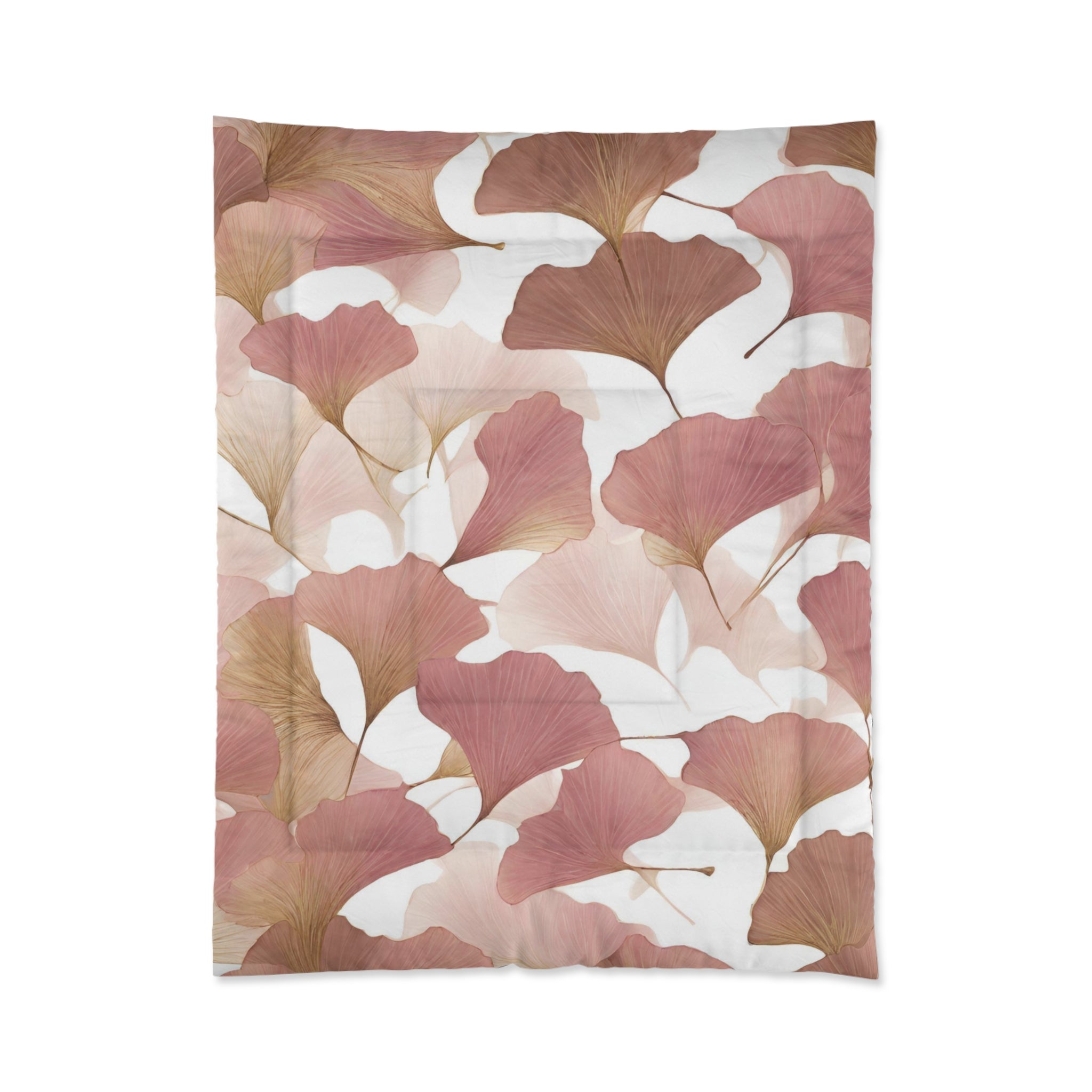 Floral Comforter | Mauve, Blush Pink, Beige, White, Gingko Leaves