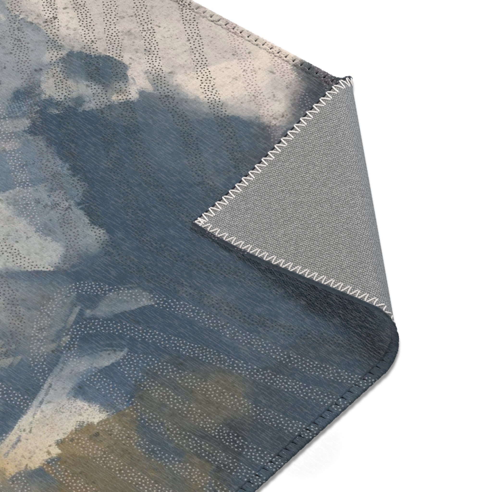 Abstract Area Rug | Navy Blue Grey Mustard Yellow