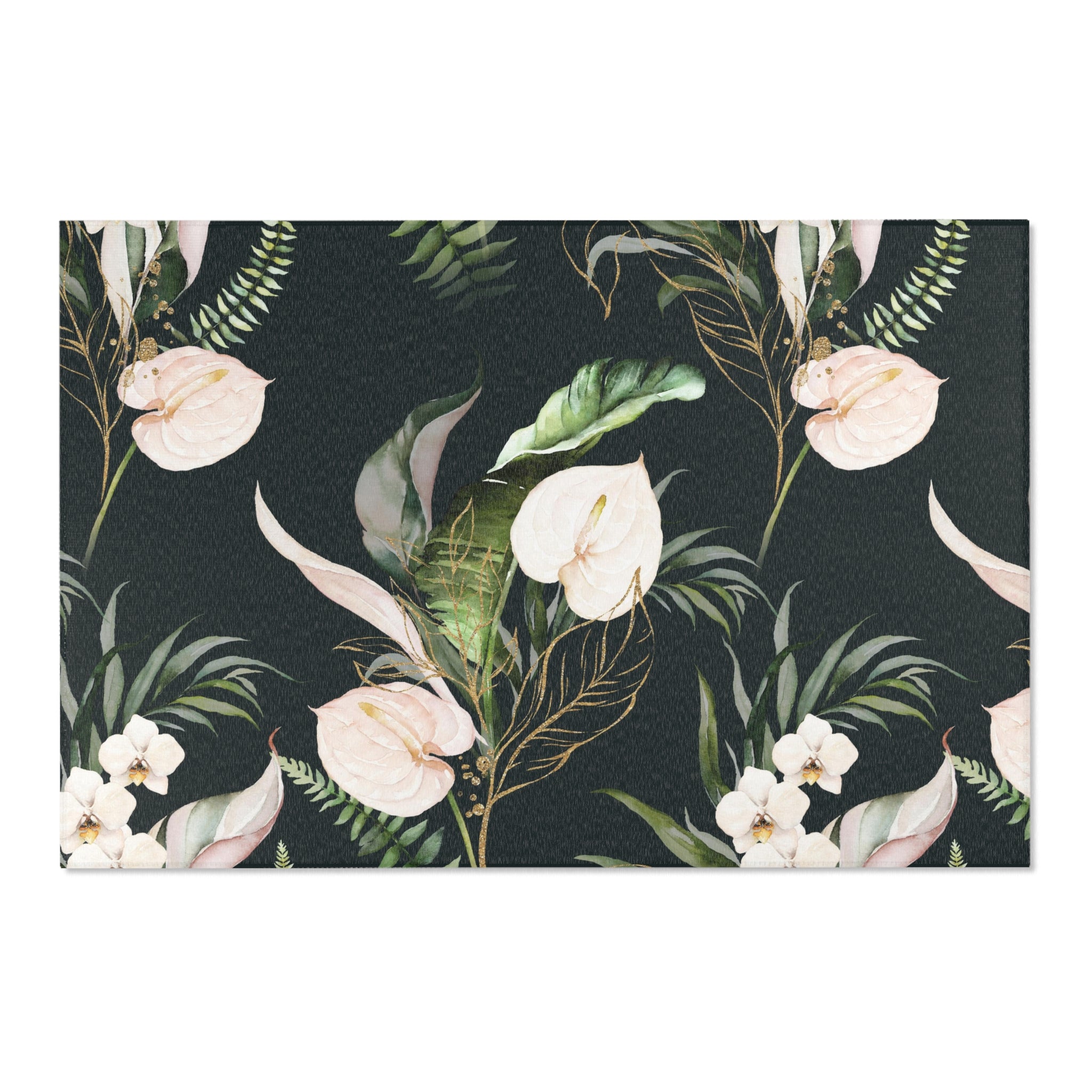 Boho Area Rug | Black Jungle, Anthurium Floral Rug