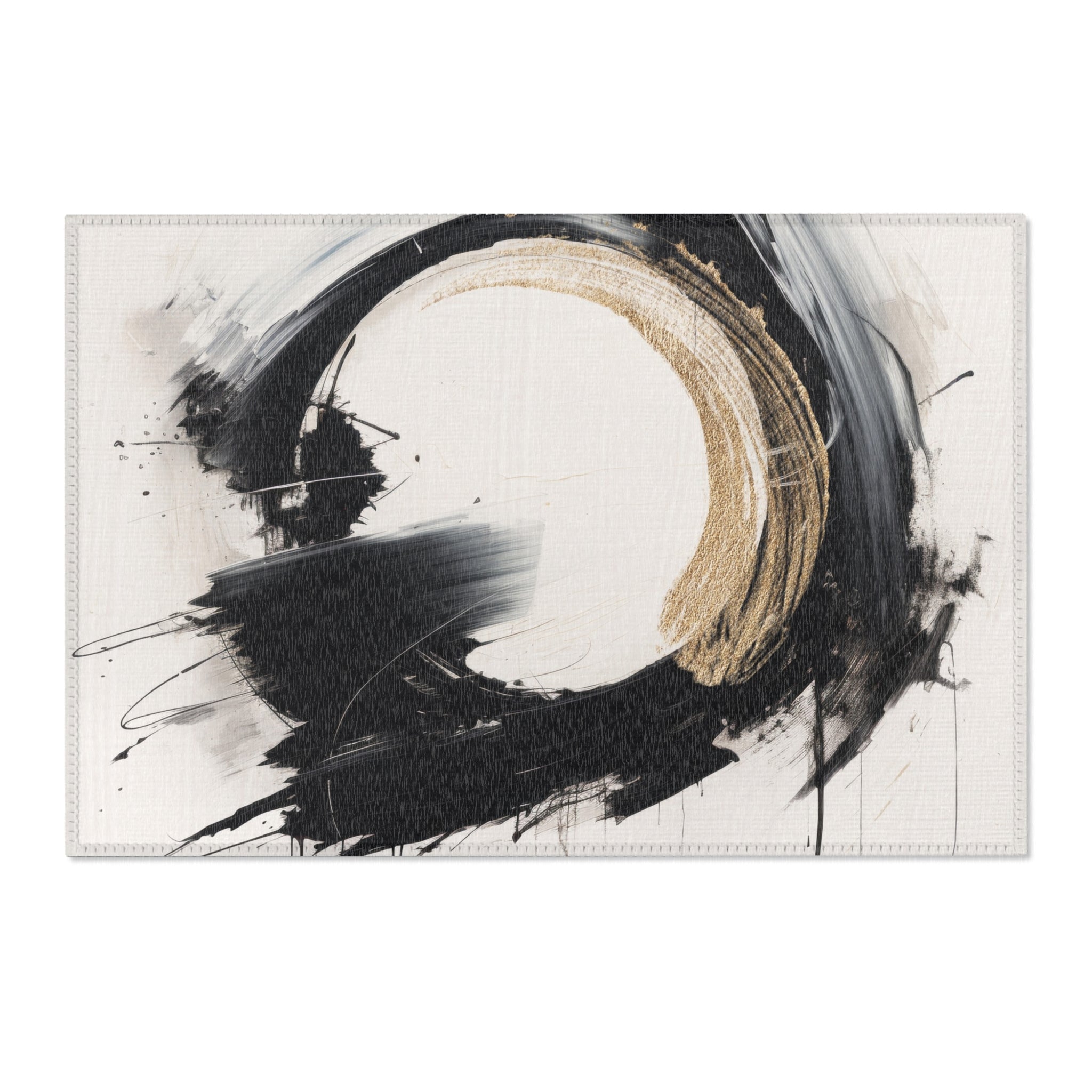 Modern Area Rug | Abstract Black, Ivory, Muted Gold Beige