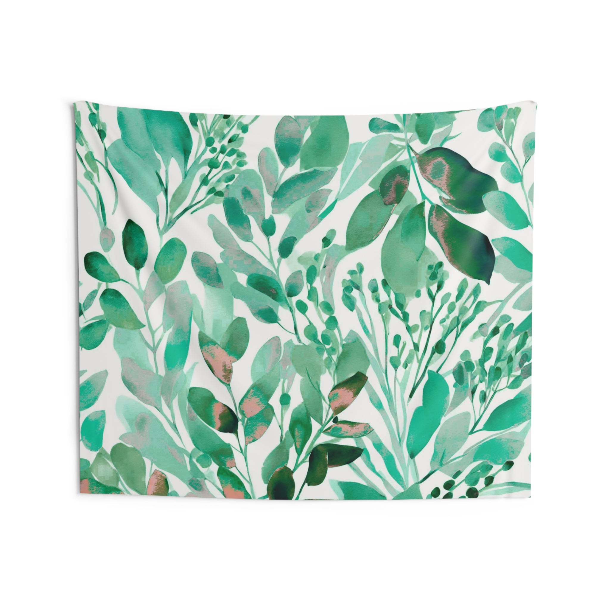 Abstract Floral Wall Hanging Fabric Tapestry; Green White Watercolor