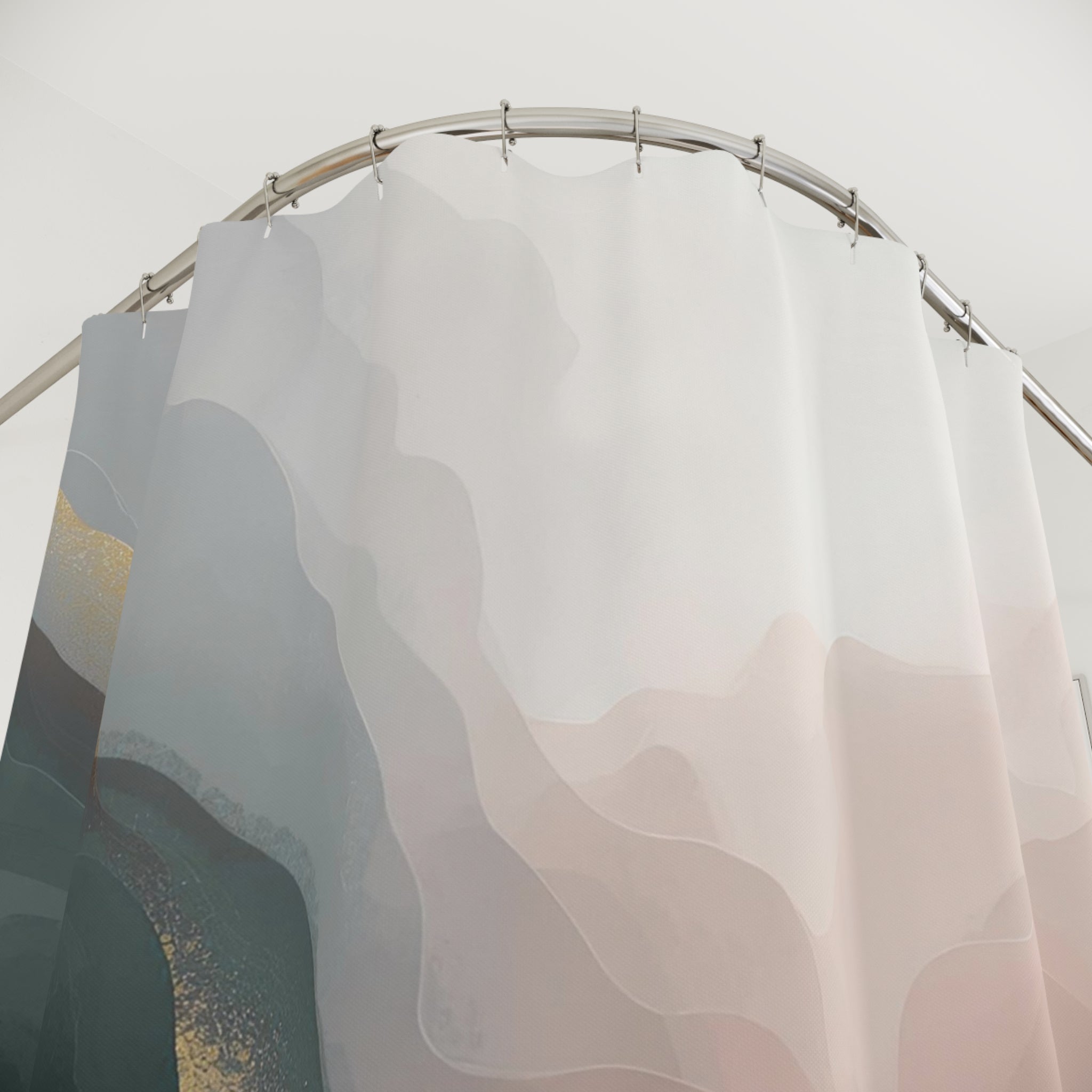 Boho Abstract Shower Curtain | Green Blush Pink Ombre Watercolor