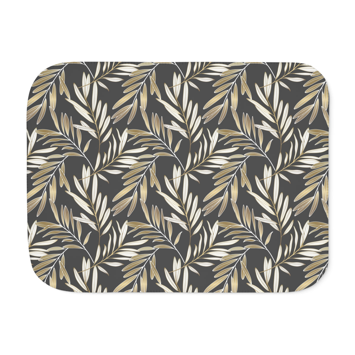 Charcoal Muted Gold Willow Leaf Sherpa Blanket | Elegant Throw