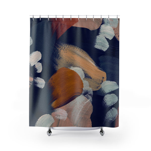 Abstract Shower Curtain | Navy Blue, Rust Beige Mat Curtain