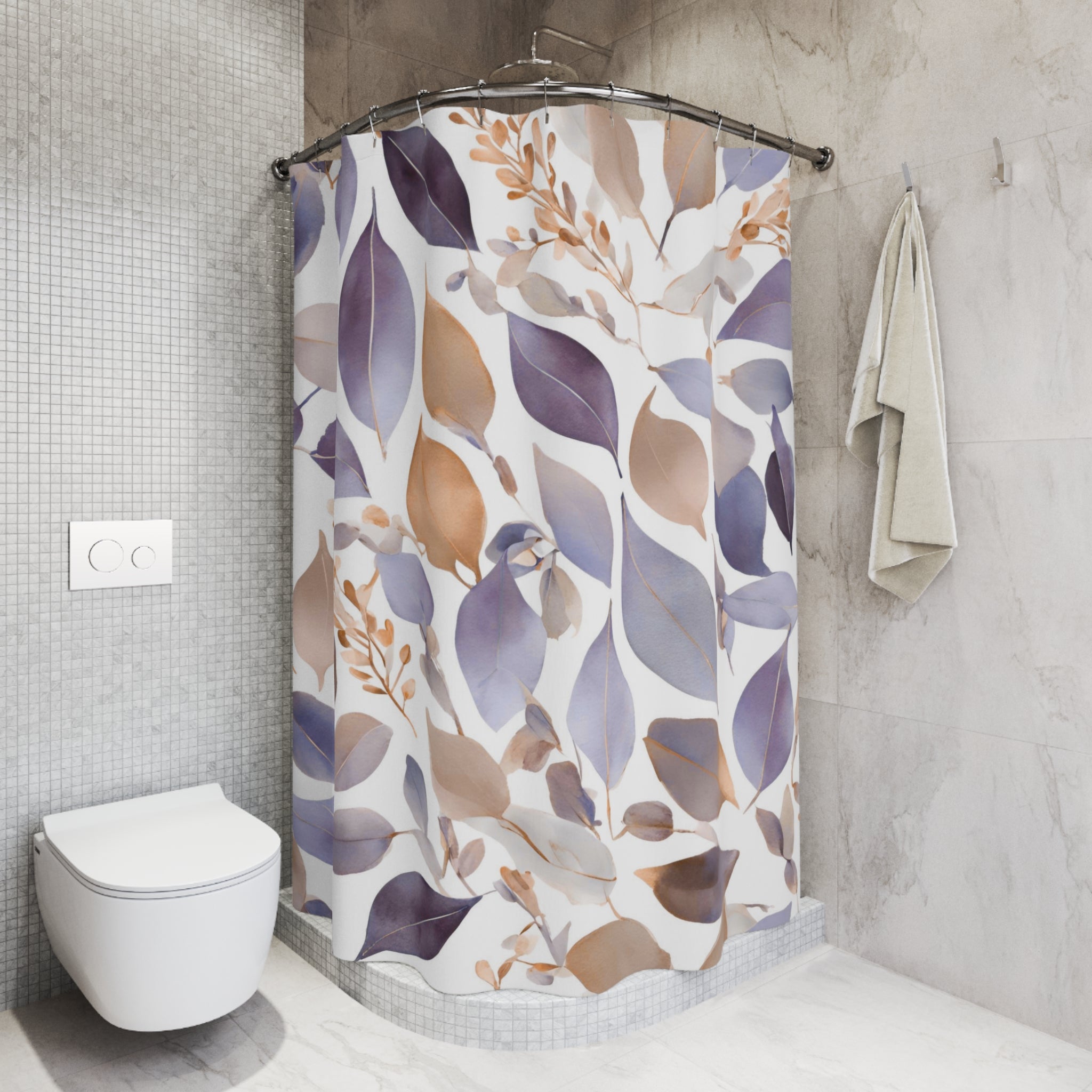 Abstract Shower Curtain | Floral Lavender Purple Beige White Leaves