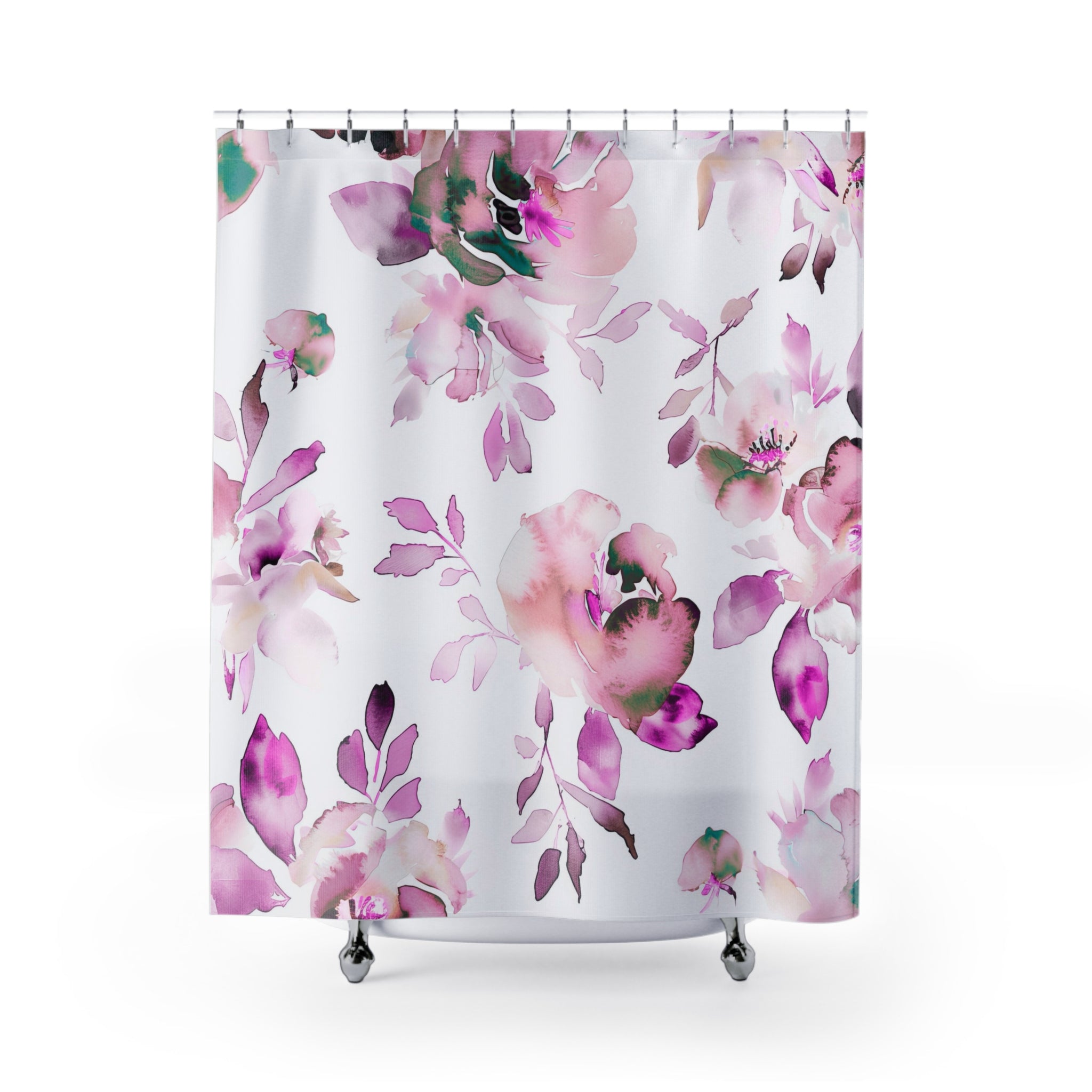 Boho Floral Shower Curtain | Botanical Pink, White