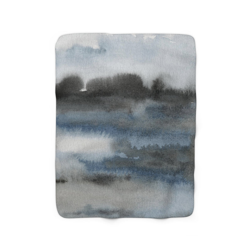 Cozy Comfy, Abstract Blanket | Navy Indigo Blue, Gray Black Ombre, Landscape