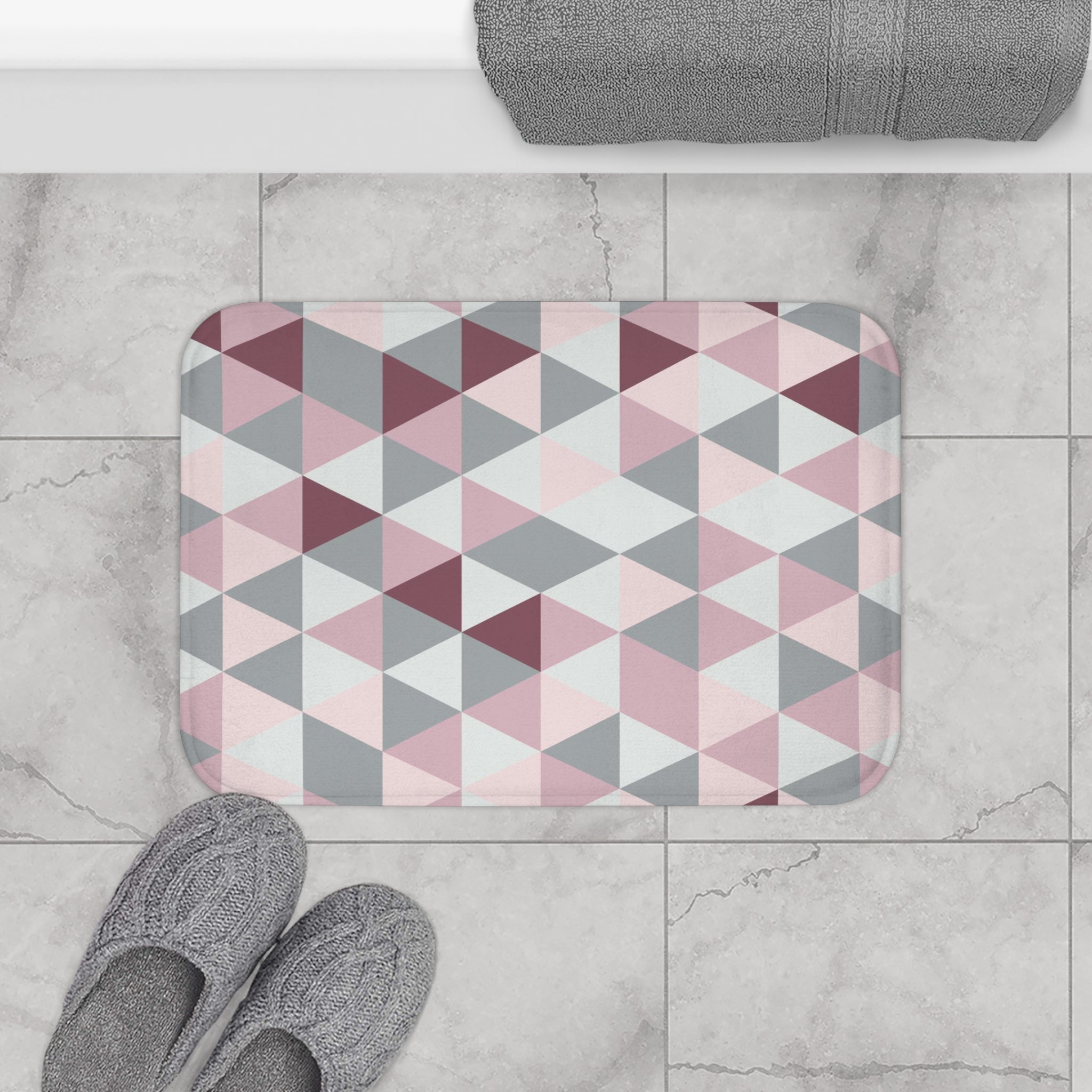 Abstract Bath, Kitchen Mat, Rug | Mauve Pink Gray Geometric