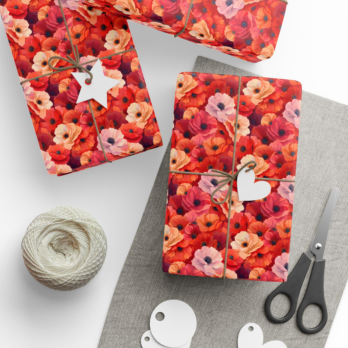 Coral Red Poppy Flower Wrapping Paper, Floral Gift Wrap