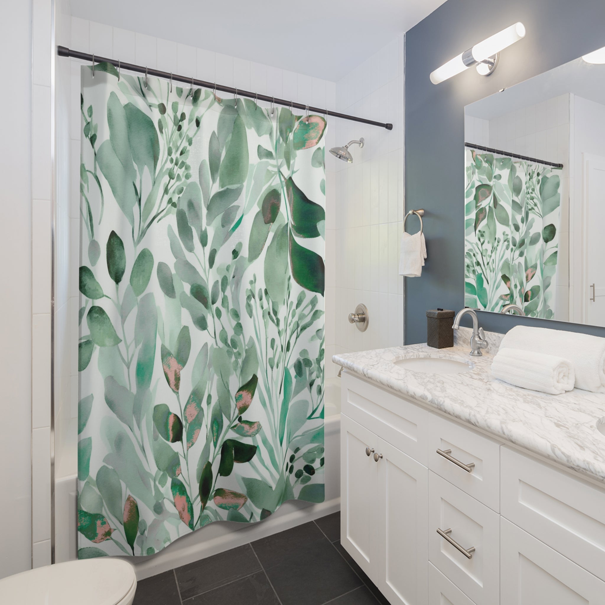 Boho Floral Shower Curtain | Green Abstract Botanical Watercolor