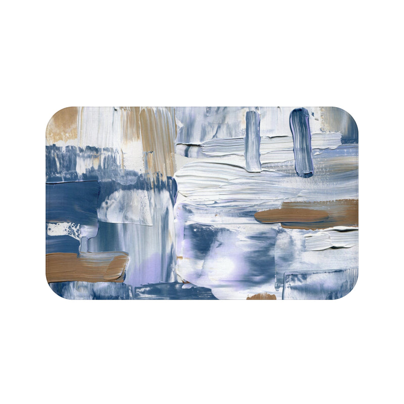 Abstract Bath, Kitchen Floor Mat | Indigo Pale Blue, White Beige Brown