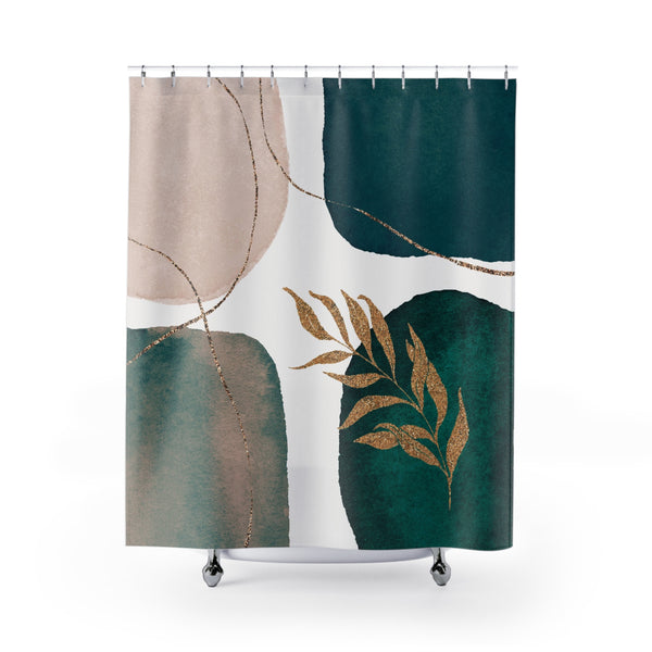 Abstract Shower Curtain | Teal Green, Blush Pink