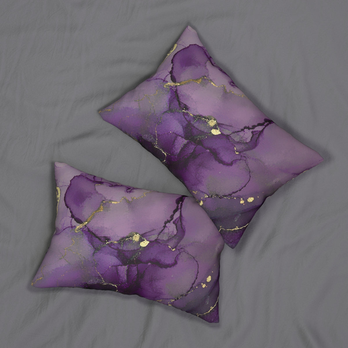 Plum Purple Muted Gold Alcohol Ink Lumbar Pillow