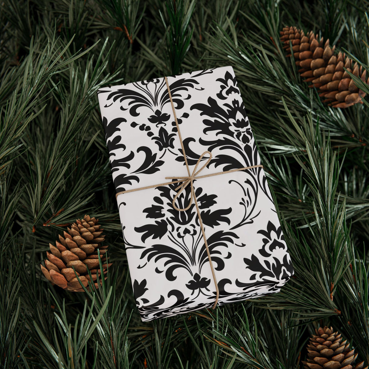 Black White Damask Wrapping Paper, Classic Gift Wrap