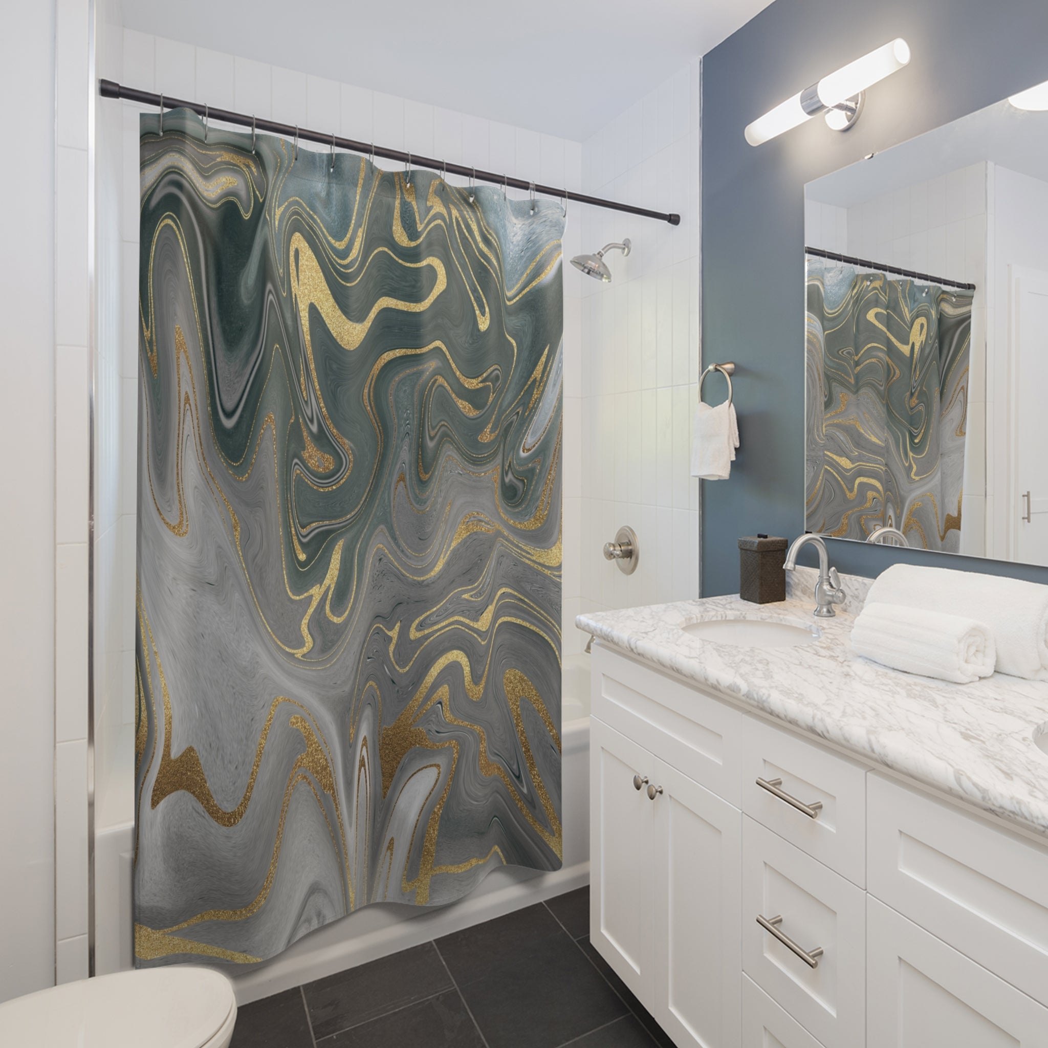 Abstract Shower Curtain | Grey Marble Print Bathroom Decor