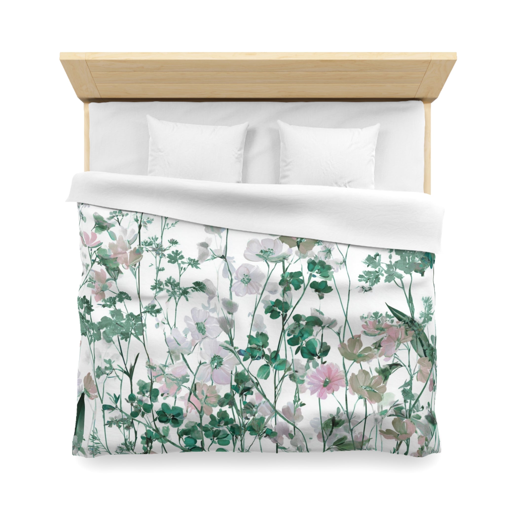 Floral Modern Duvet, Pillow Cover | White Green Bedroom Decor