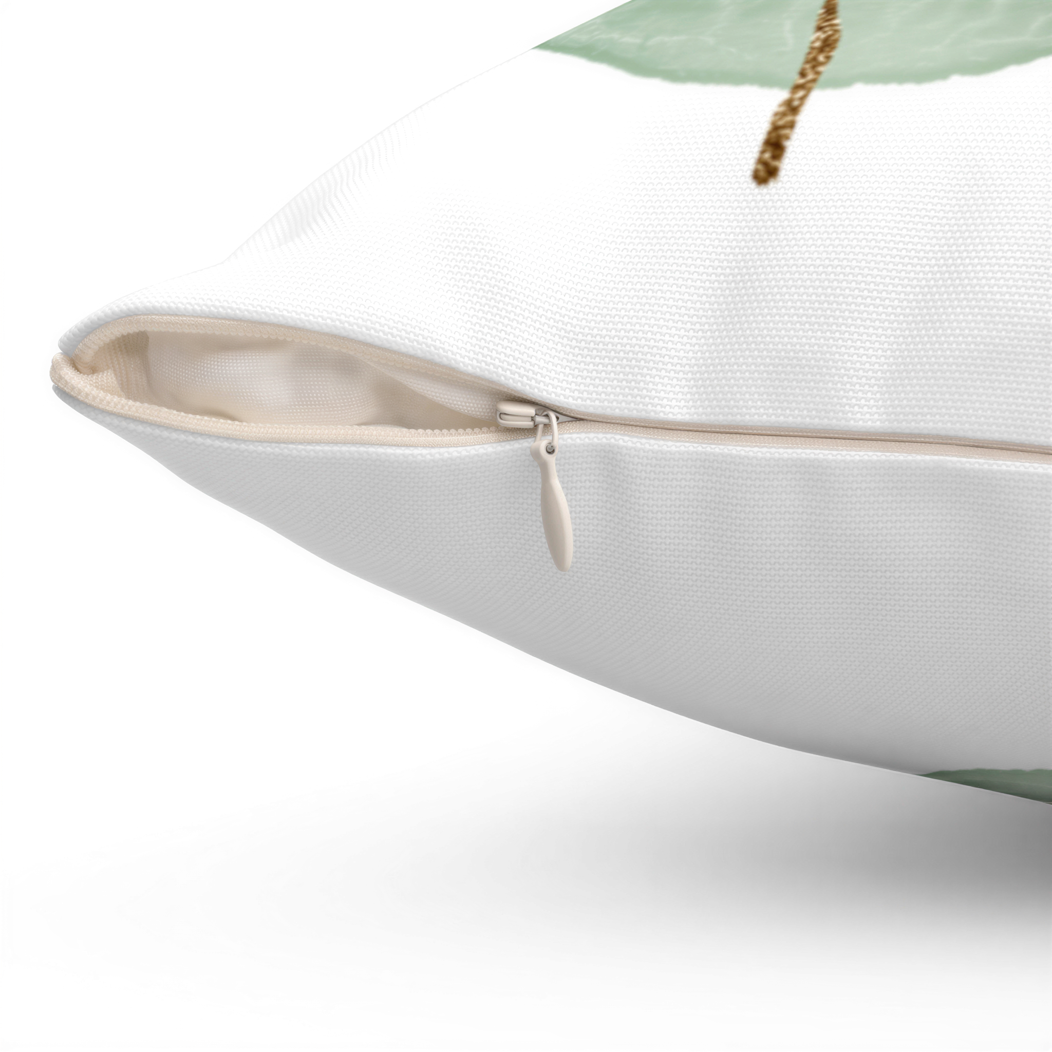 Boho Pillow Cover Green Gold Leaves styled on a sofa