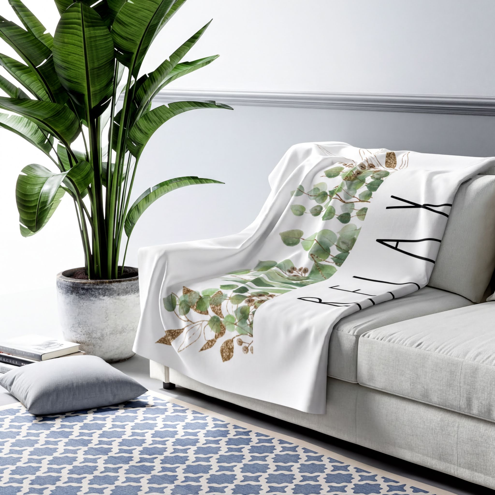 Rae Dunn Inspired RELAX Eucalyptus Leaves Blanket