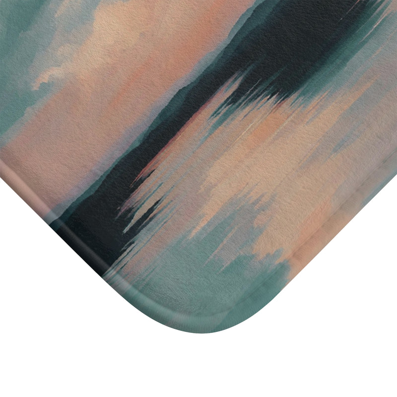 Abstract Bath Mat, Kitchen Mat | Ocean Sunset, Teal Orange