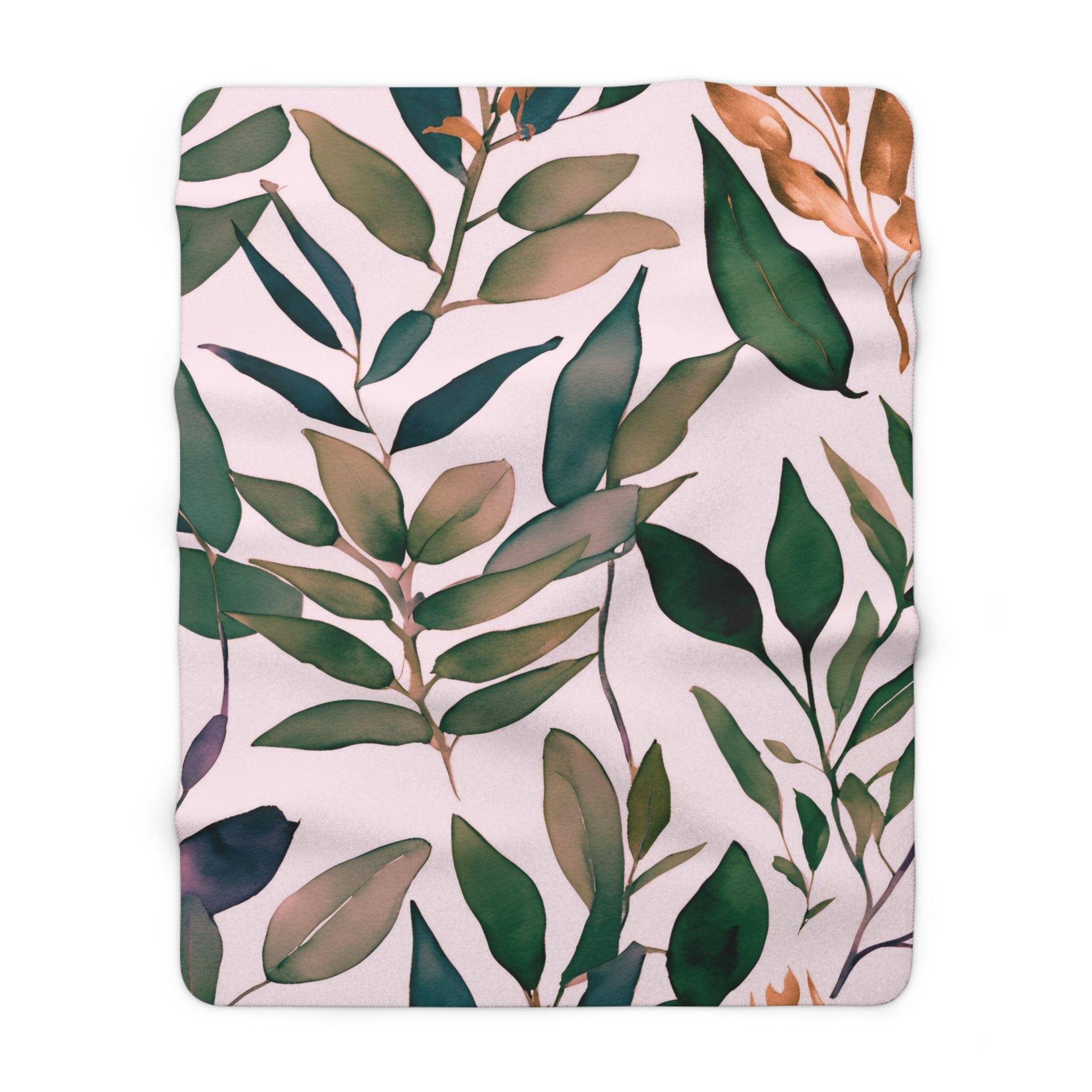 Floral Throw Blanket | Dark Green, Blush Pink Eucalyptus Leaves