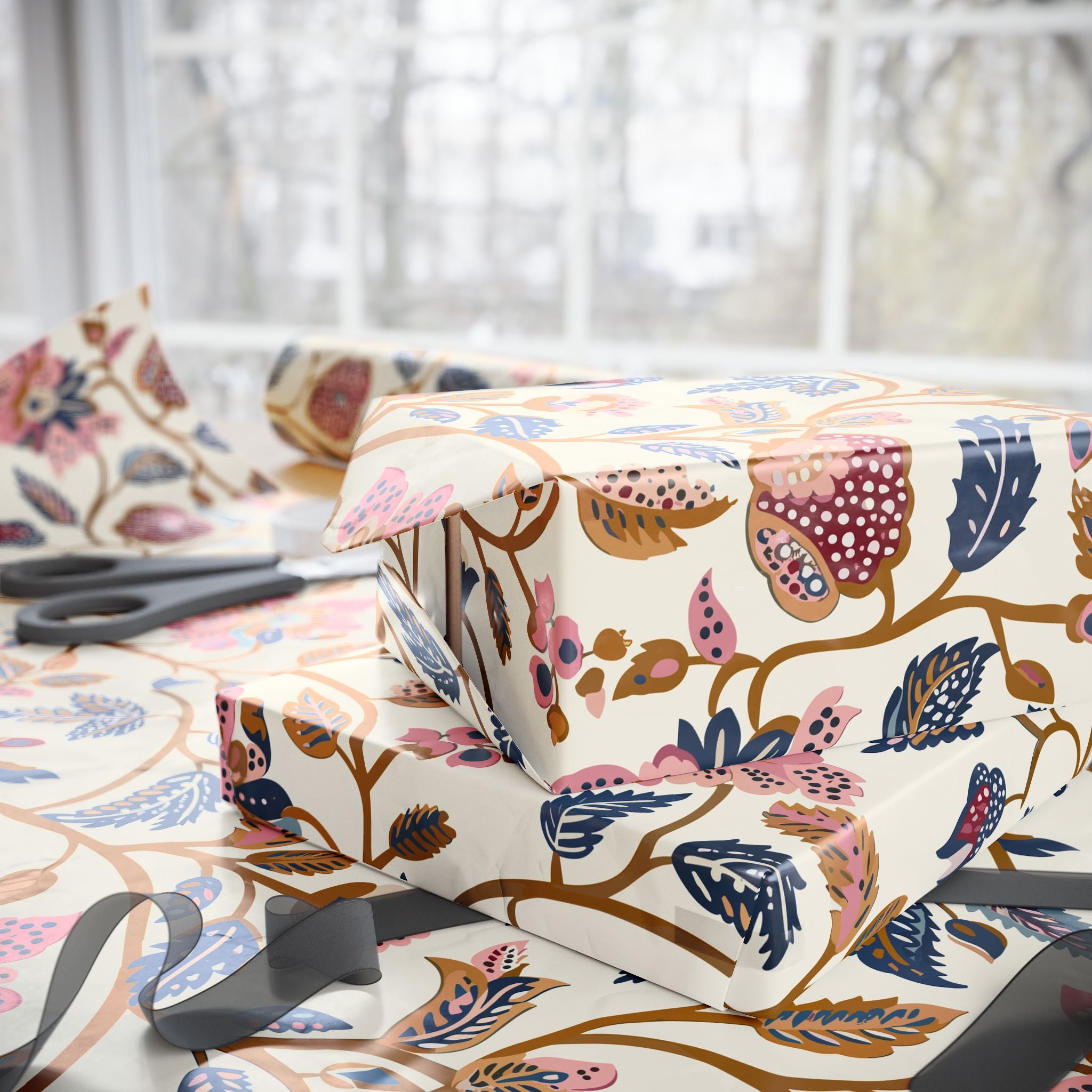 Gift Wrapping Paper | Colorful Indian Chintz Floral Wrap for the Holidays, Birthdays