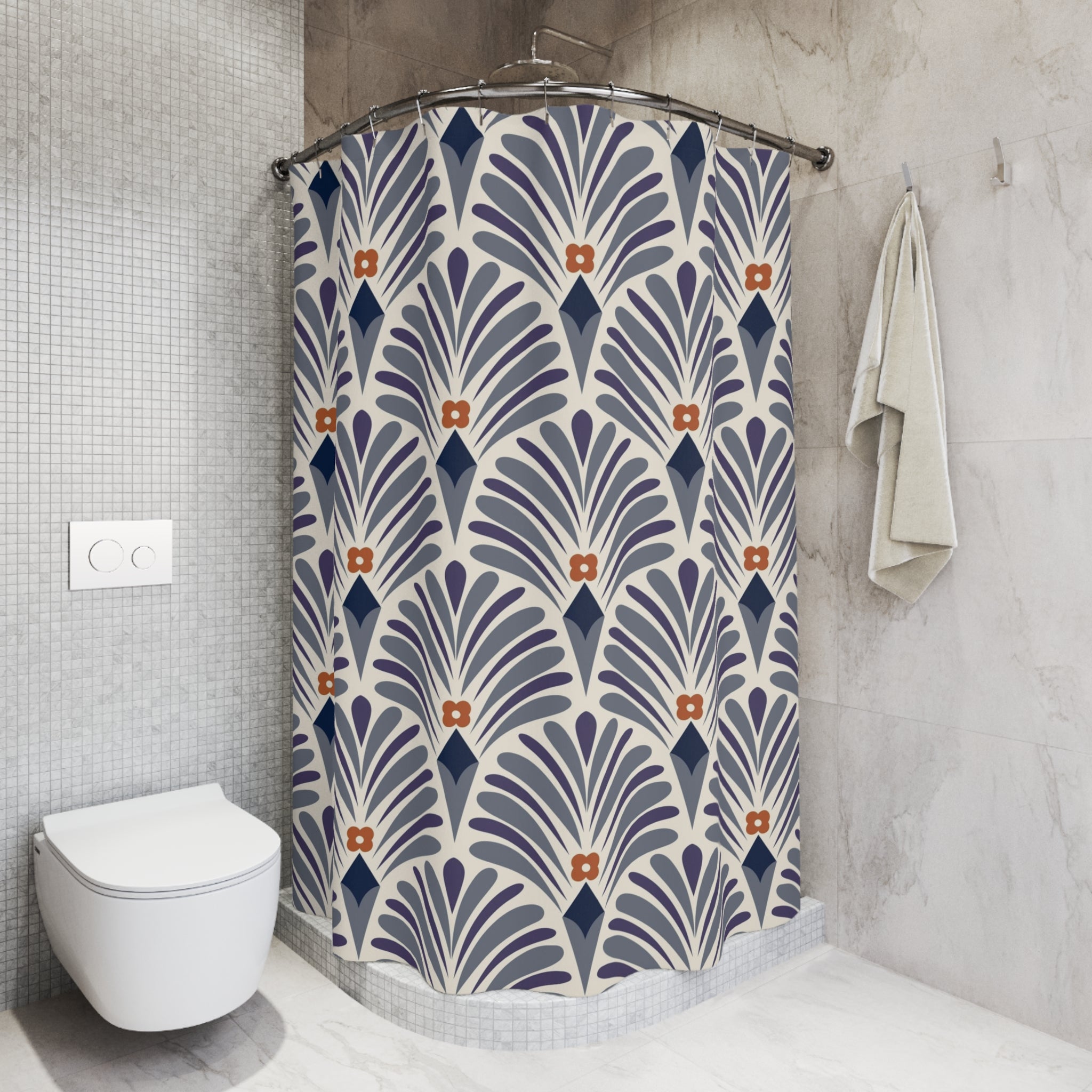 Boho Shower Curtain | Art Deco Grey Plum Purple Beige