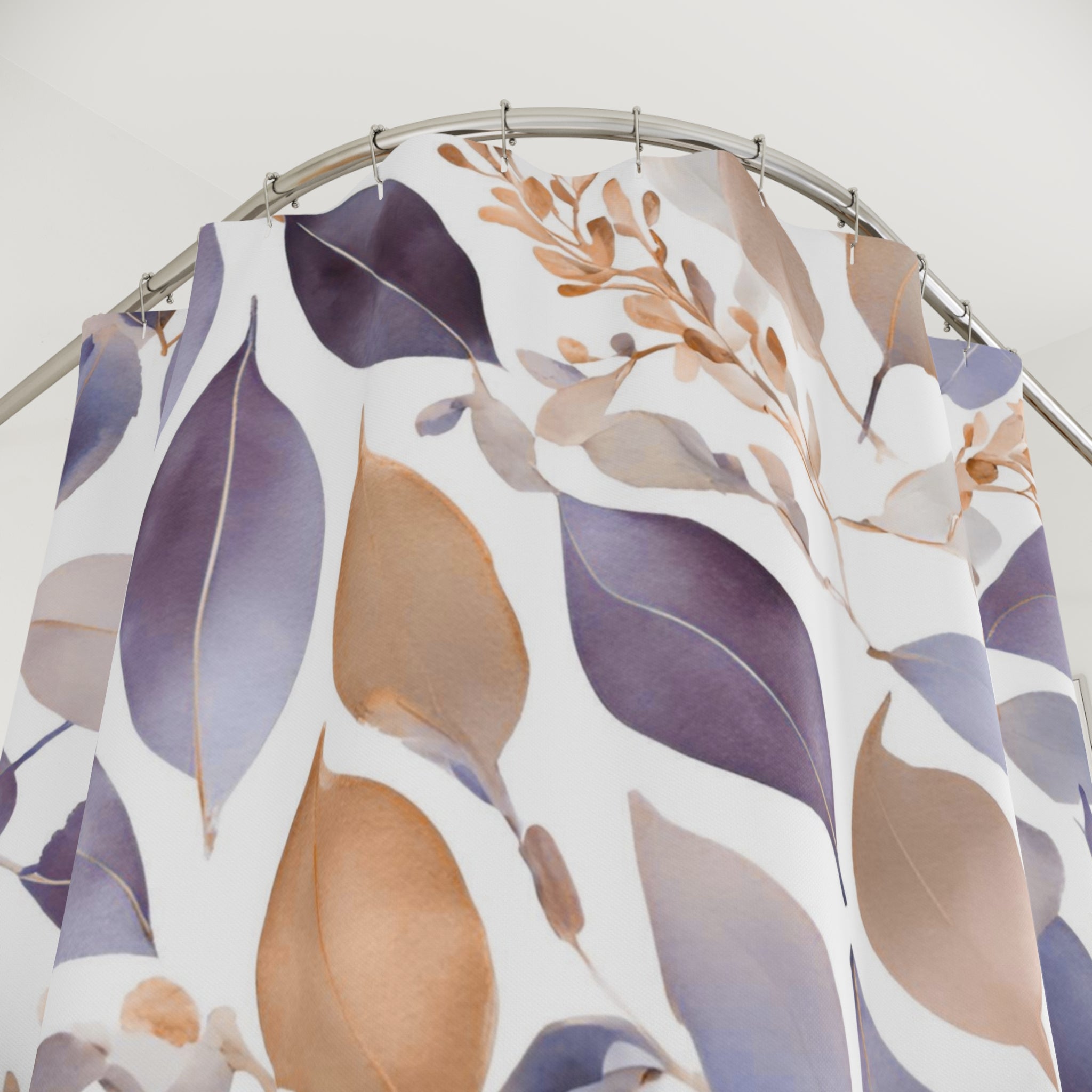 Abstract Shower Curtain | Floral Lavender Purple Beige White Leaves