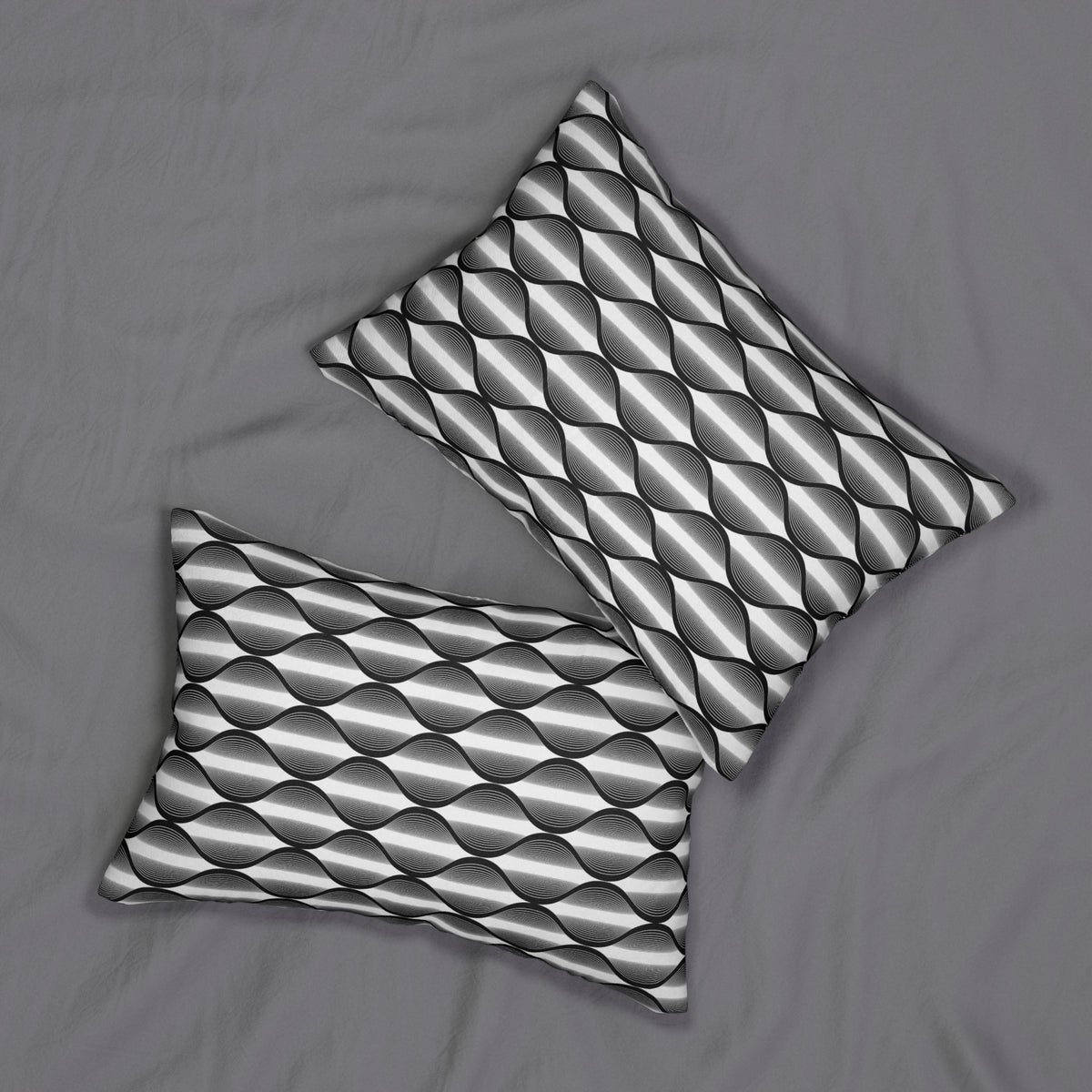 Black White Deco Wave Lumbar Pillow 14x20, Op Art Accent Pillow