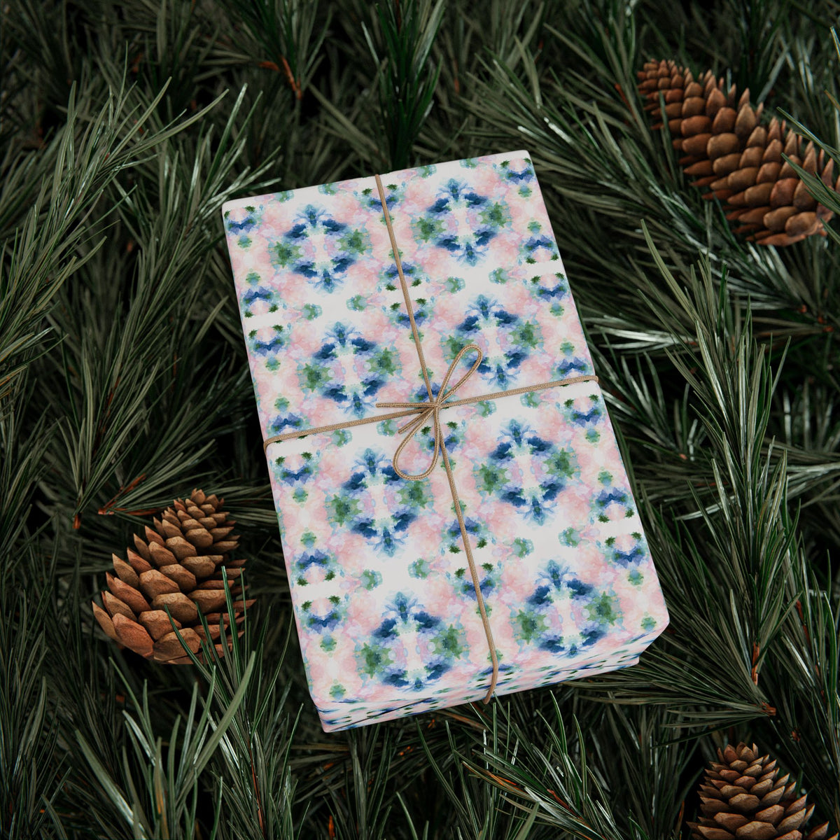 Blush Blue Green Watercolor Wrapping Paper, Mirrored Gift Wrap