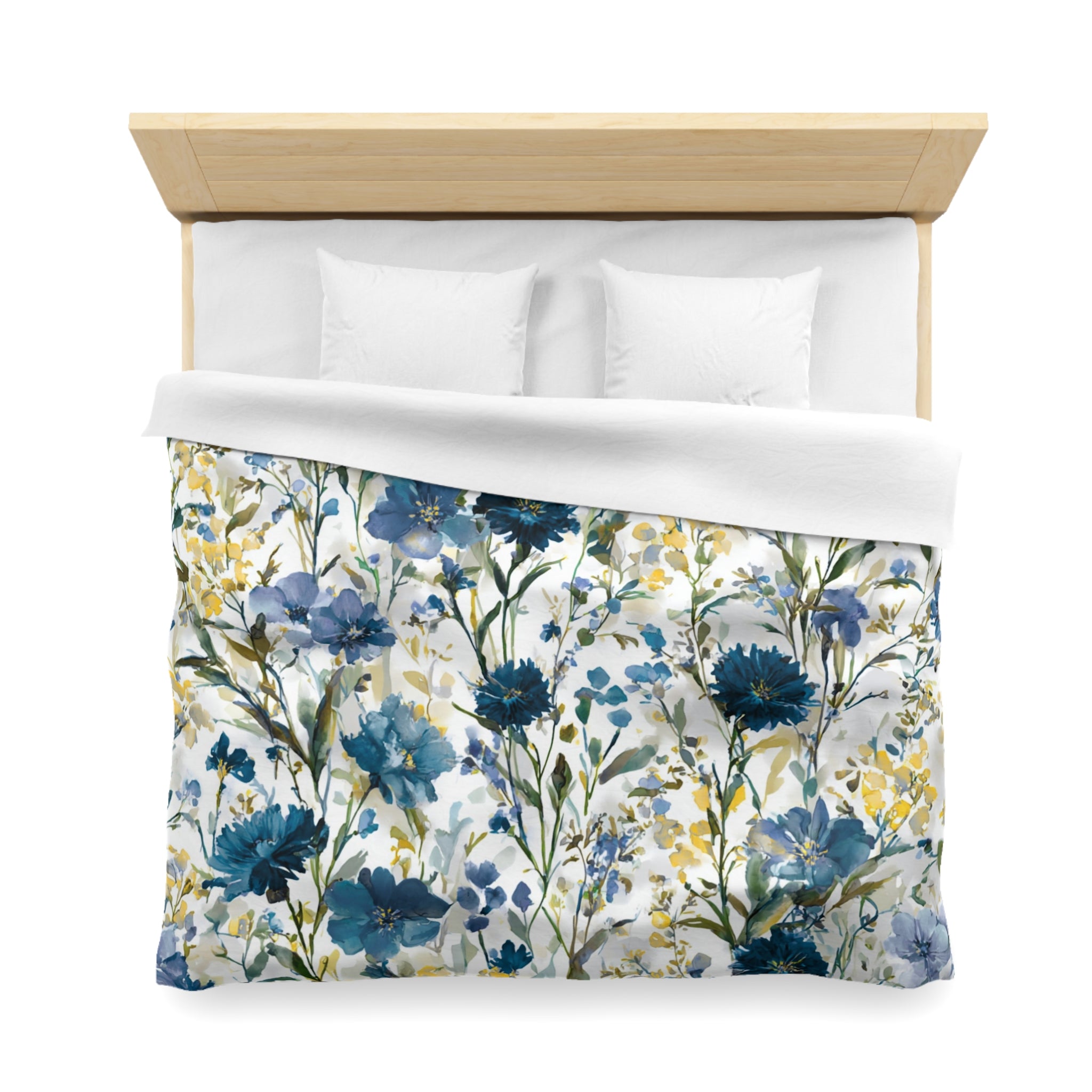 Floral Modern Duvet, Pillow Cover | Blue Yellow Bedroom Decor