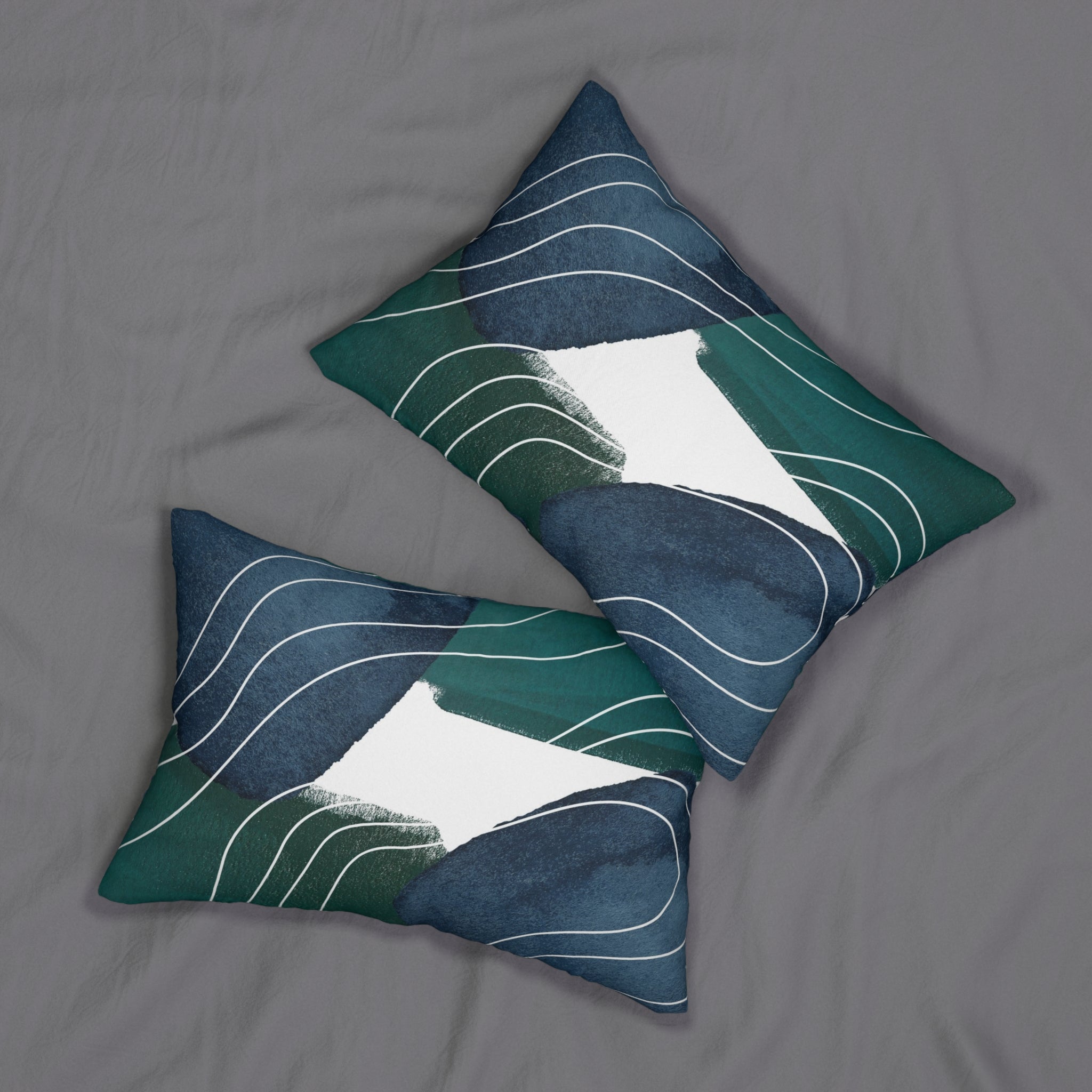 Abstract Lumbar Pillow | Navy Blue, Hunter Green White