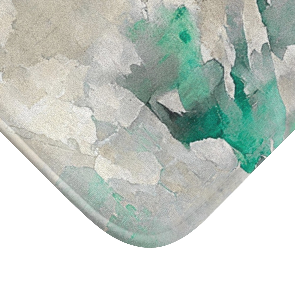 Emerald Beige Watercolor Abstract Bath Mat, Boho Bathroom Rug