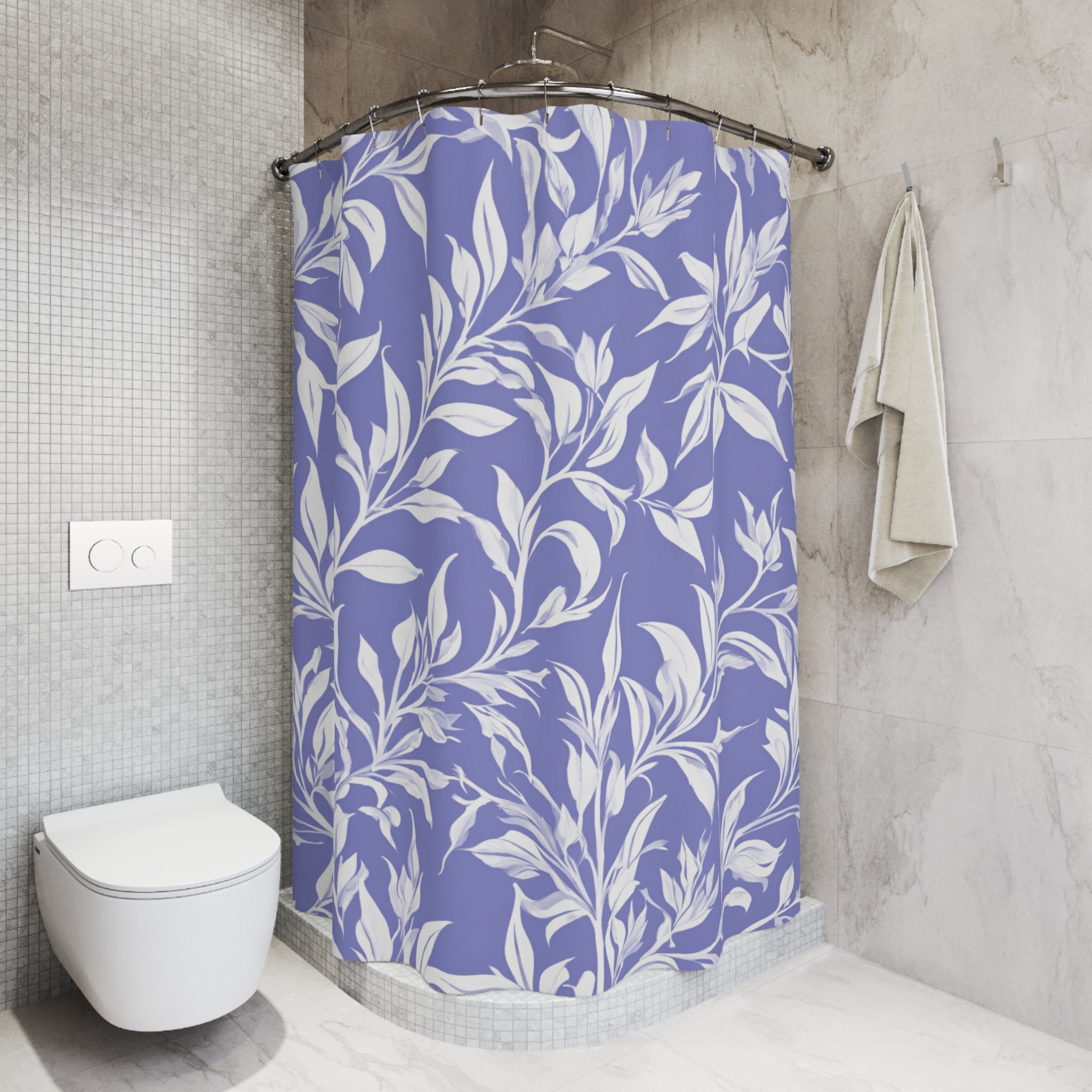 Boho Shower Curtain | Lavender Blue White, Leaves