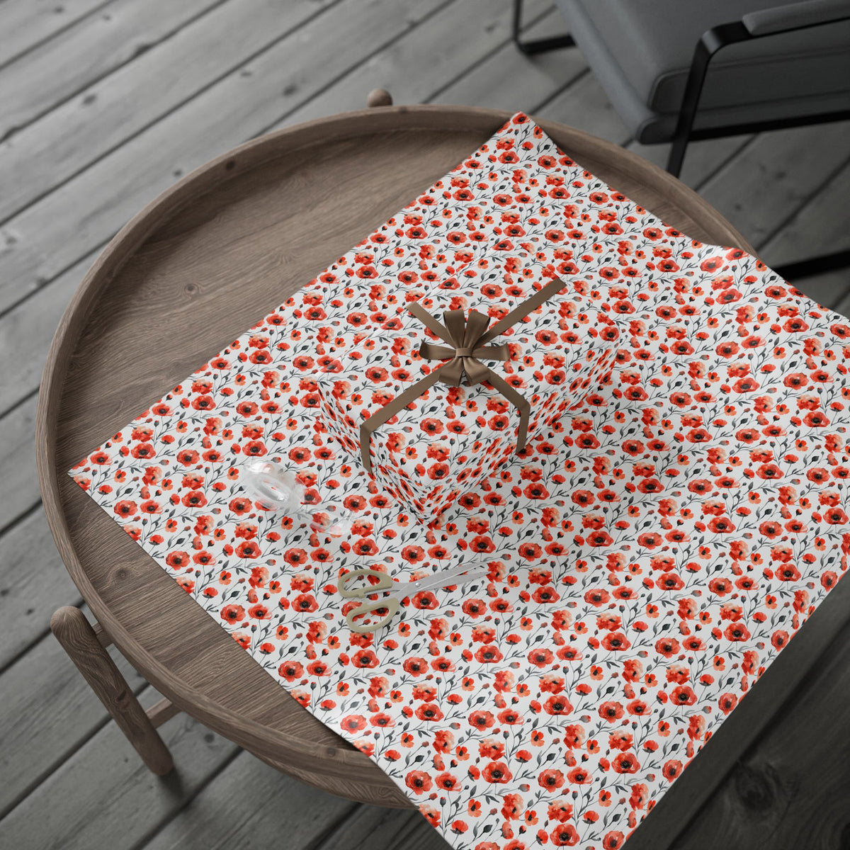 Red Watercolor Poppy Wrapping Paper, Floral Gift Wrap