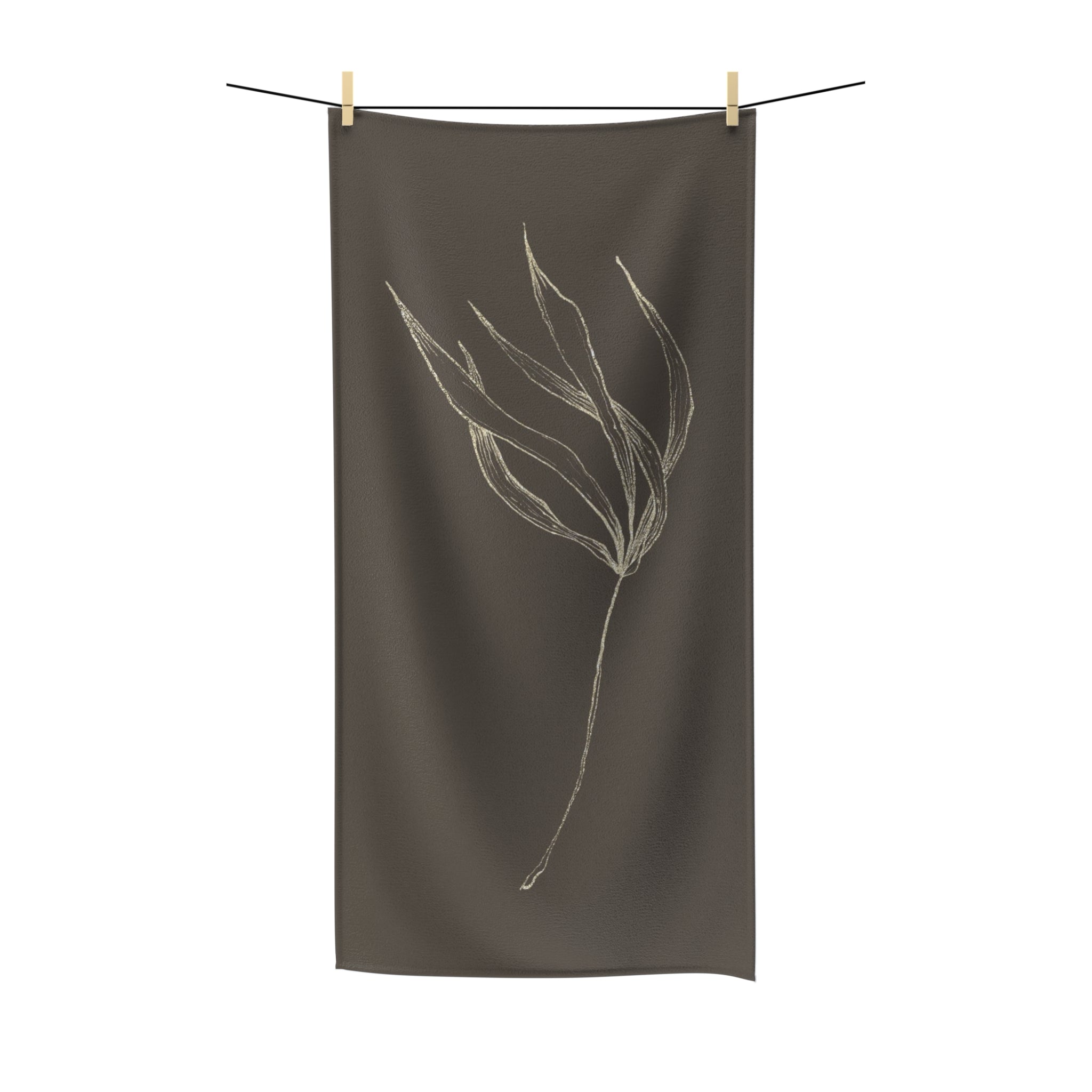 Floral Boho Bath Beach Towel | Dark Brown Beige Gold Leaf