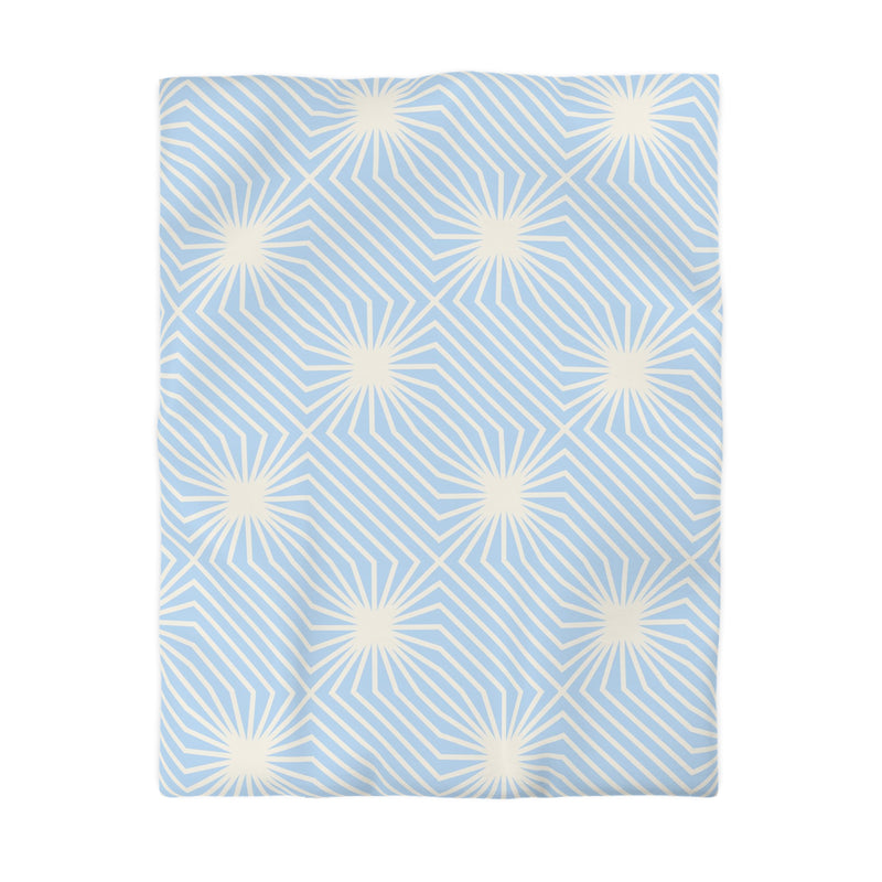 Art Deco Duvet Cover | Pale Blue, White Bedding Blanket Cover