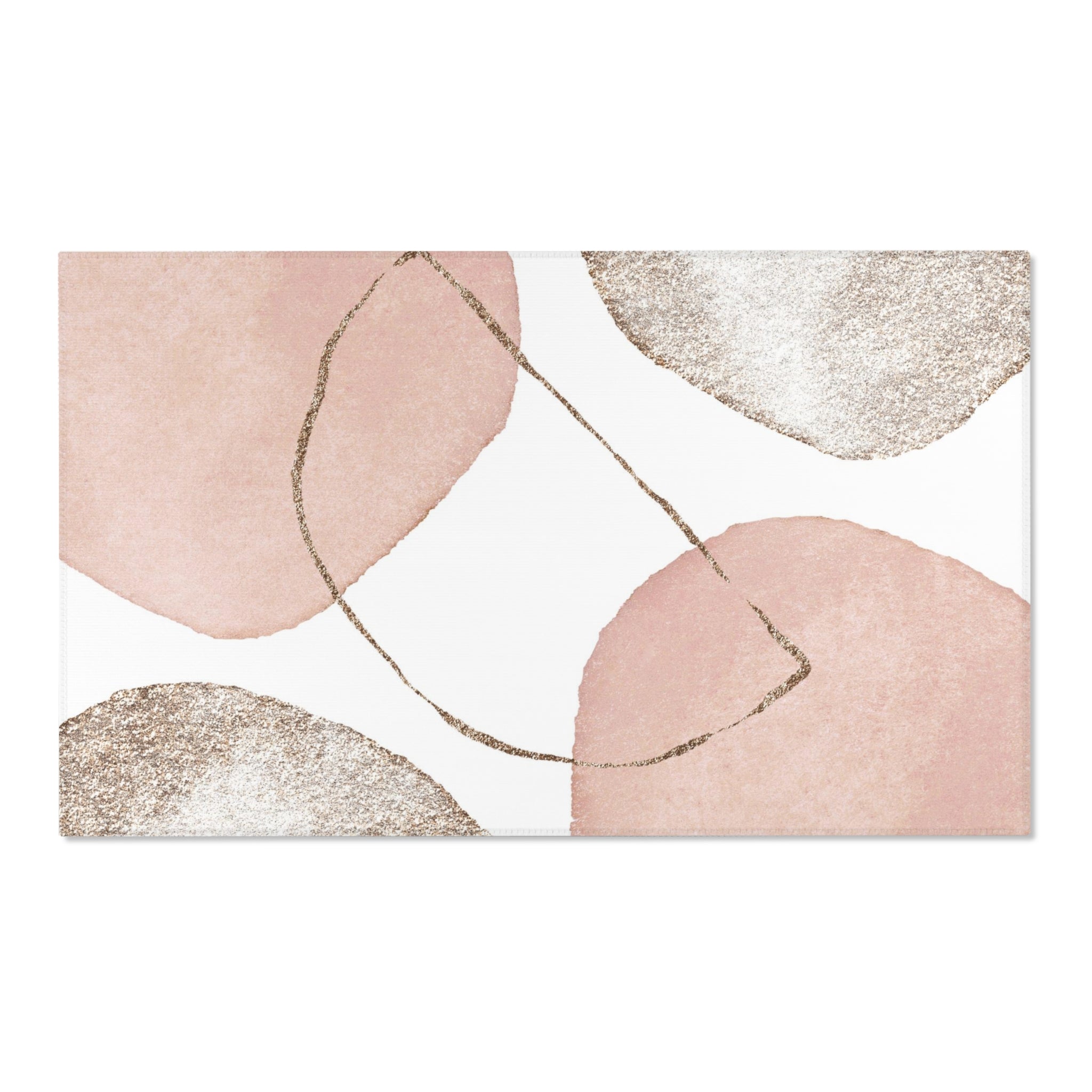 Abstract Boho Area Rug | White Blush Pink Gold Watercolor