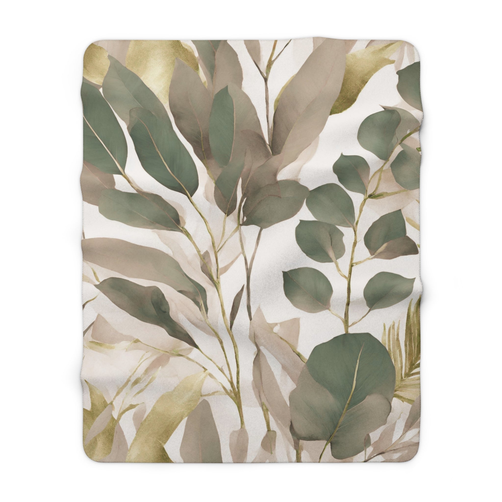 Comfy Blanket | Floral Beige, Sage Green Leaves