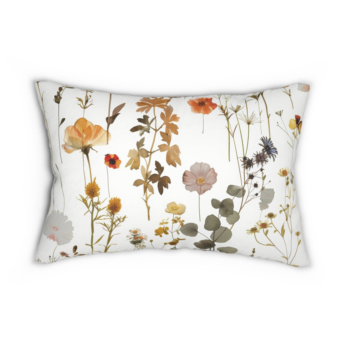 Boho Lumbar Pillow | Rust Ochre Sage Meadow Floral