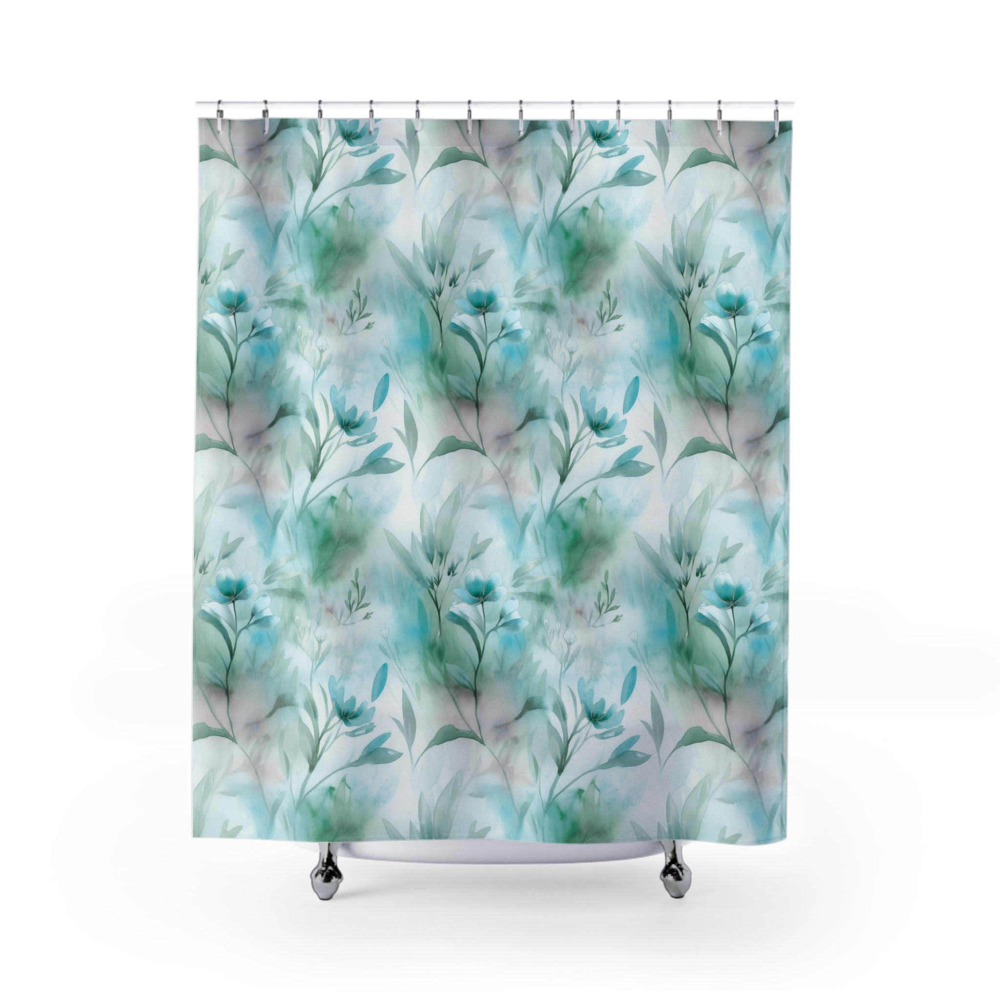 Floral Shower Curtain | Teal Green Watercolor Bathroom