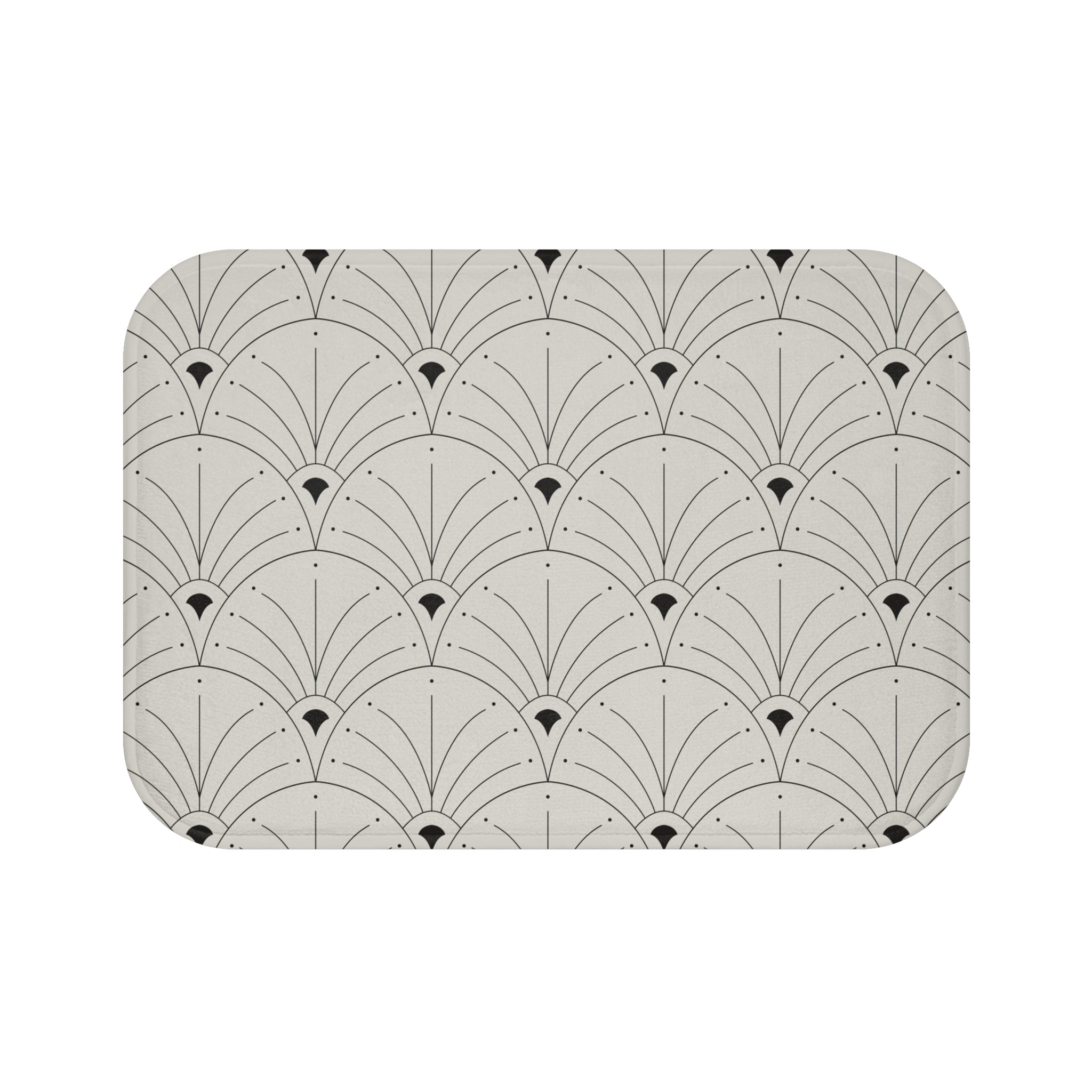 Boho Bath, Kitchen Mat |  Art Deco Nouveau Fan Grey Black