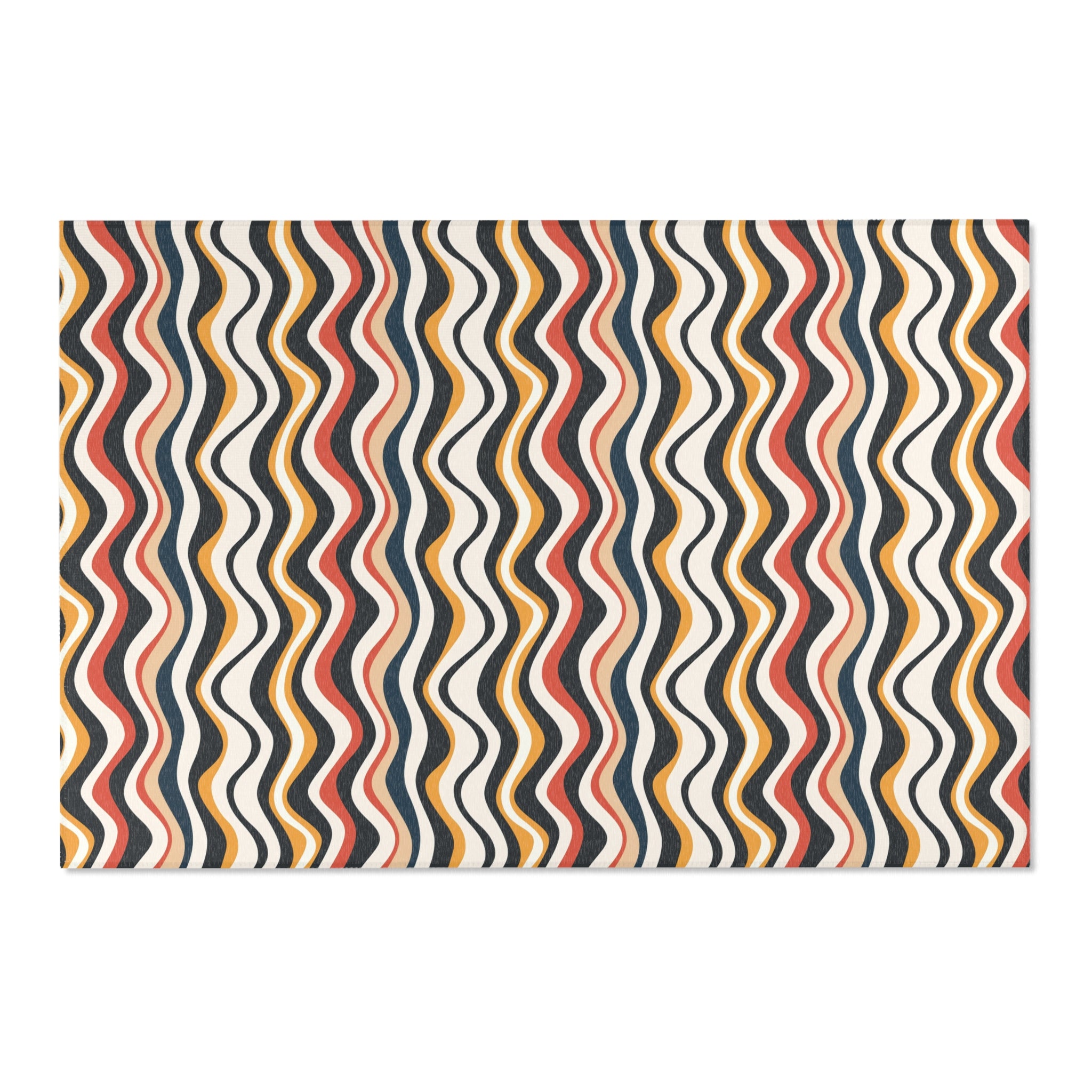Retro Large Area Rug | Colorful Red Blue White Yellow Wavy Rug