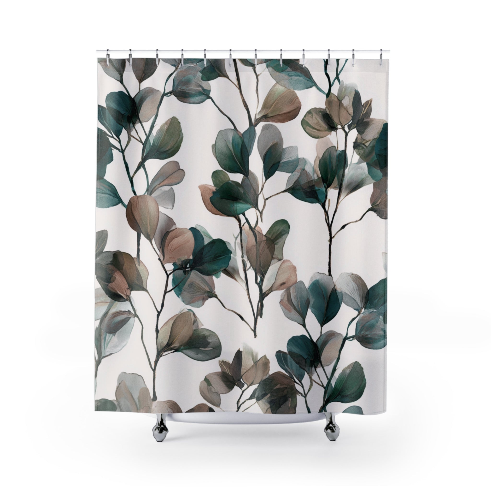 Floral Shower Curtain | Boho Abstract Beige Teal Green
