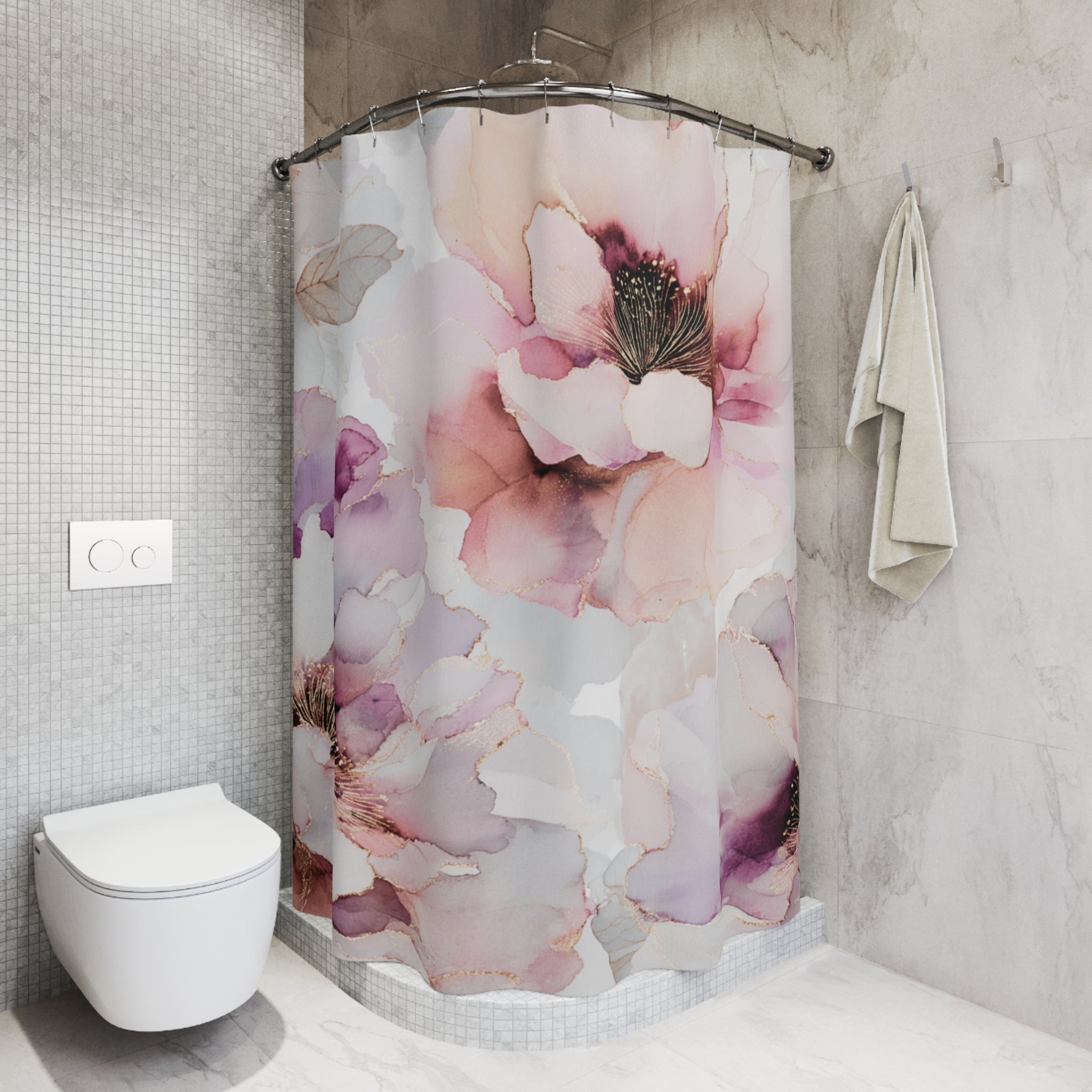 Modern Plum Purple Floral Shower Curtain | Abstract Watercolor
