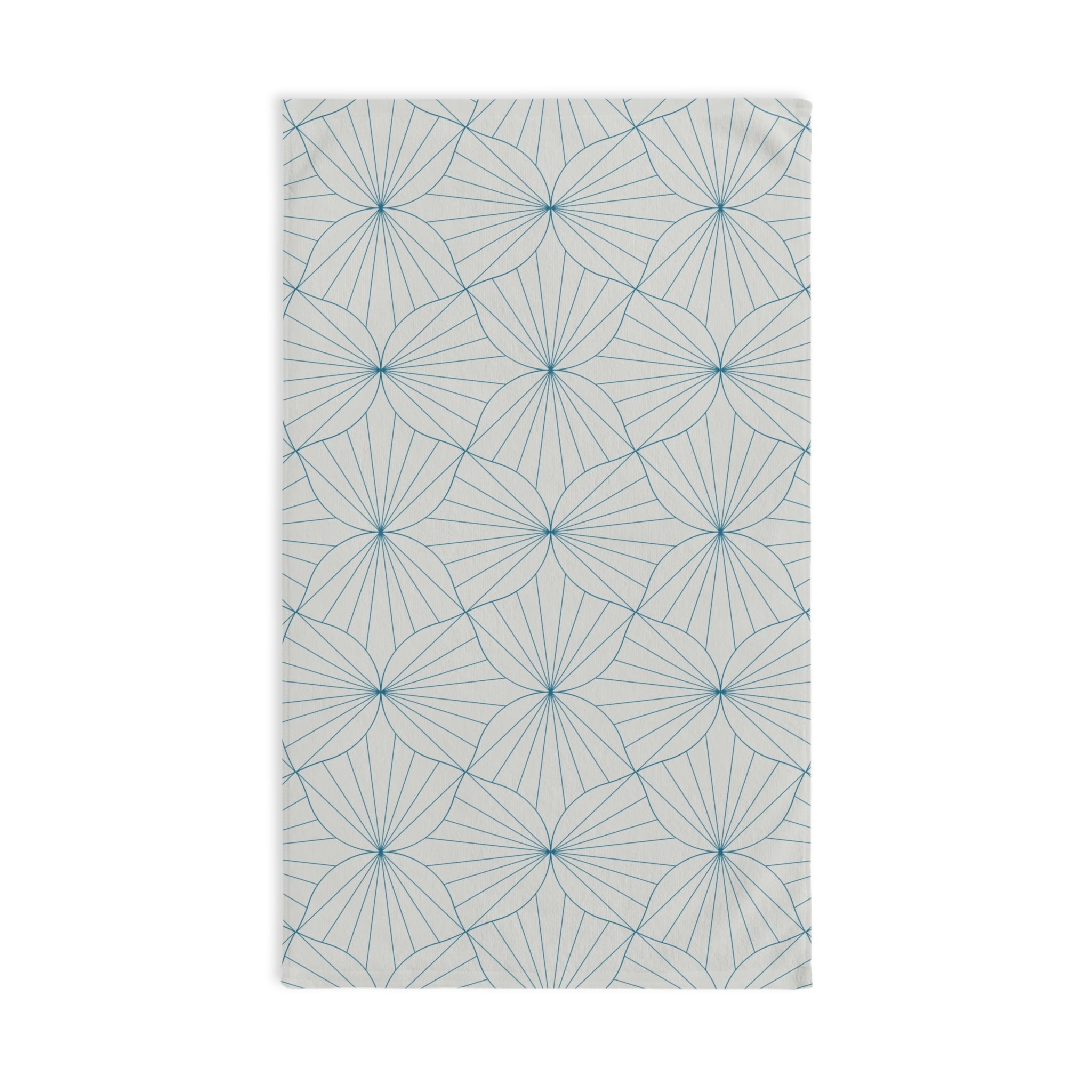 Boho Kitchen, Bath Hand Towel | Art Deco Geometric Blue Grey