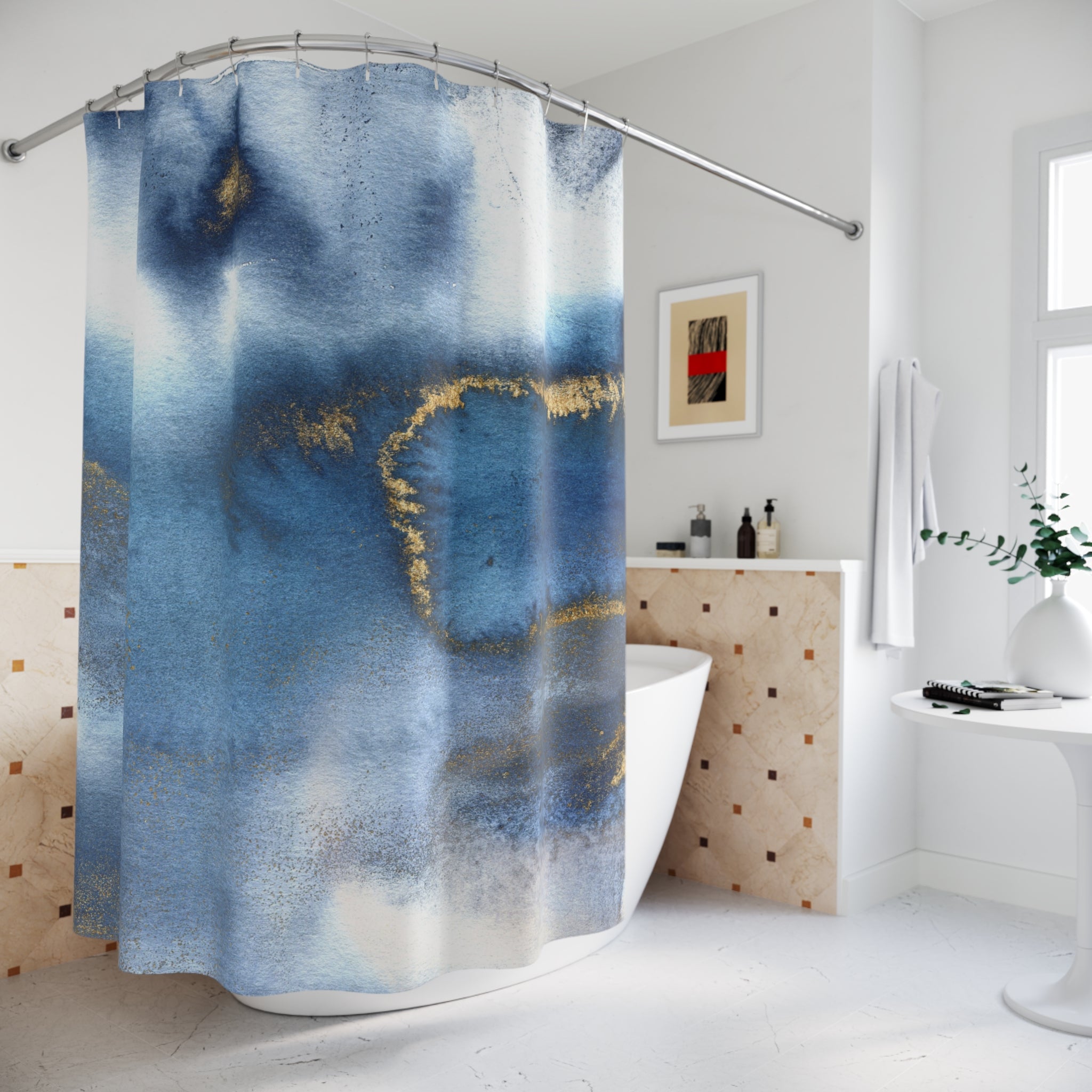 Abstract Boho Shower Curtain | Indigo Blue Ombre